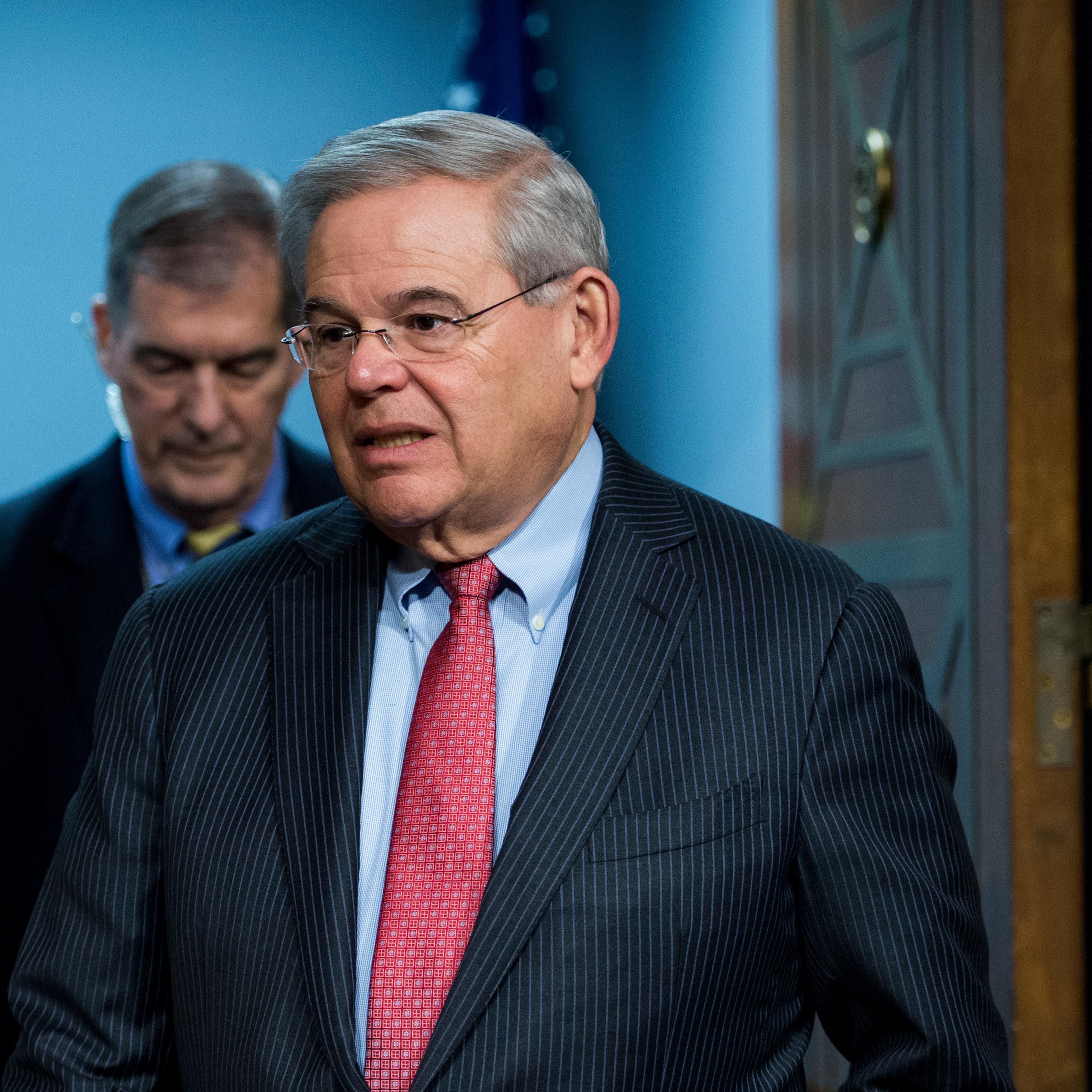 Sen. Bob Menendez, D-N.J., arrives for the Senate Banking, Housing and Urban Affairs Committee hearing on "The Semiannual Monetary Policy Report to the Congress" on Feb. 24, 2015.