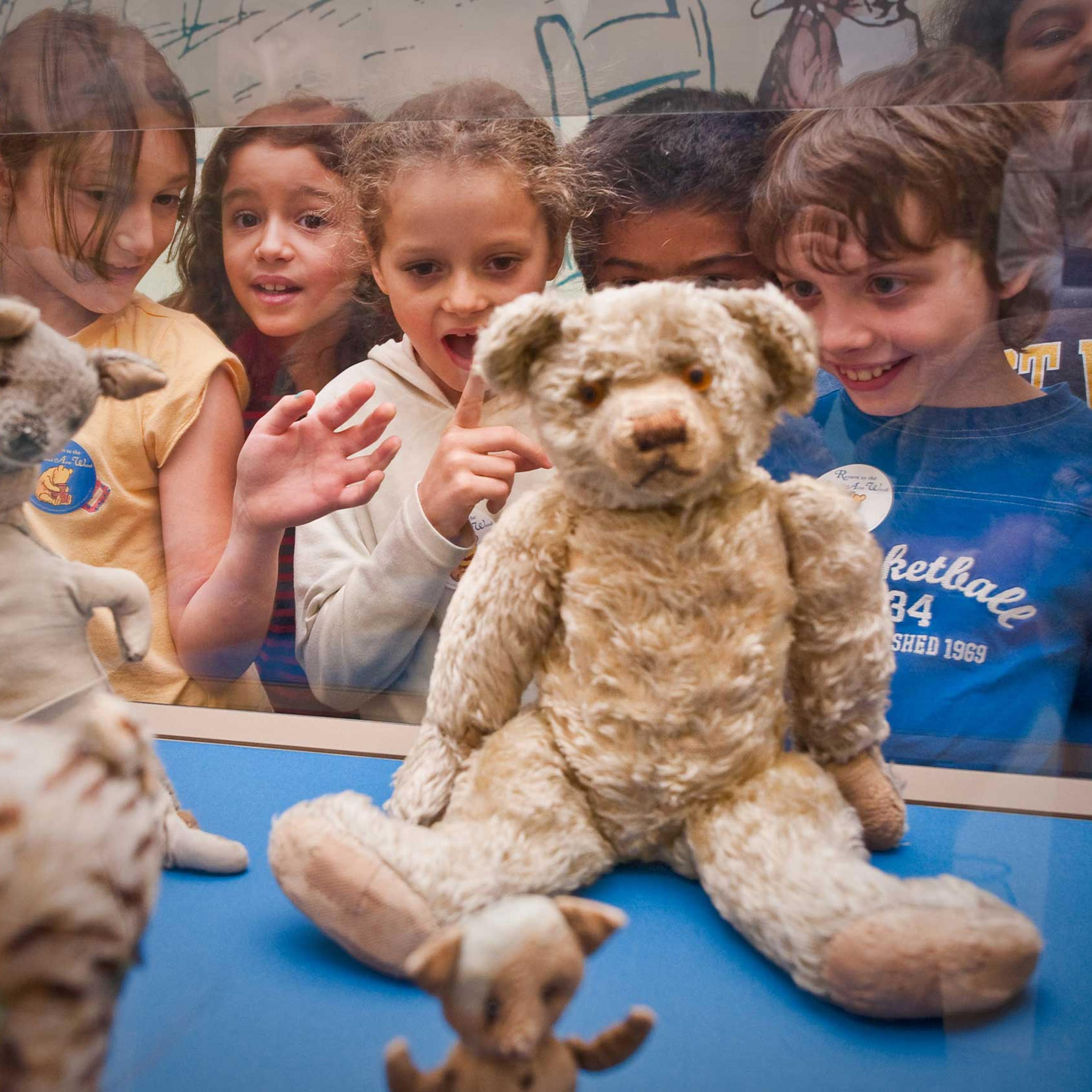 School children view the original Winnie the Pooh stuffed animals at the New York Public Library in 2009.
