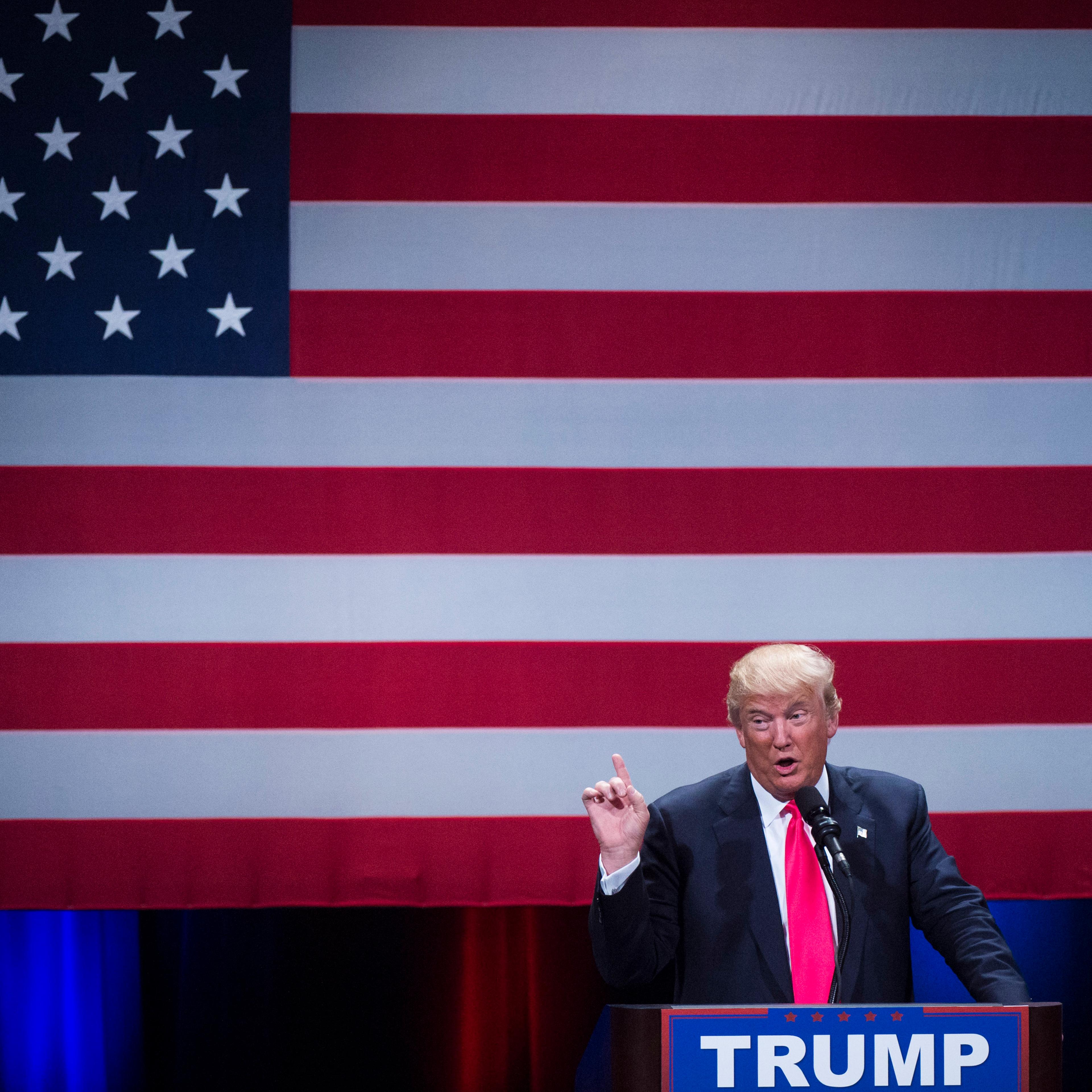 Republican presidential candidate Donald Trump speaks during a campaign event at the Milwaukee Theatre in Milwaukee, Wisc., on April 04, 2016.