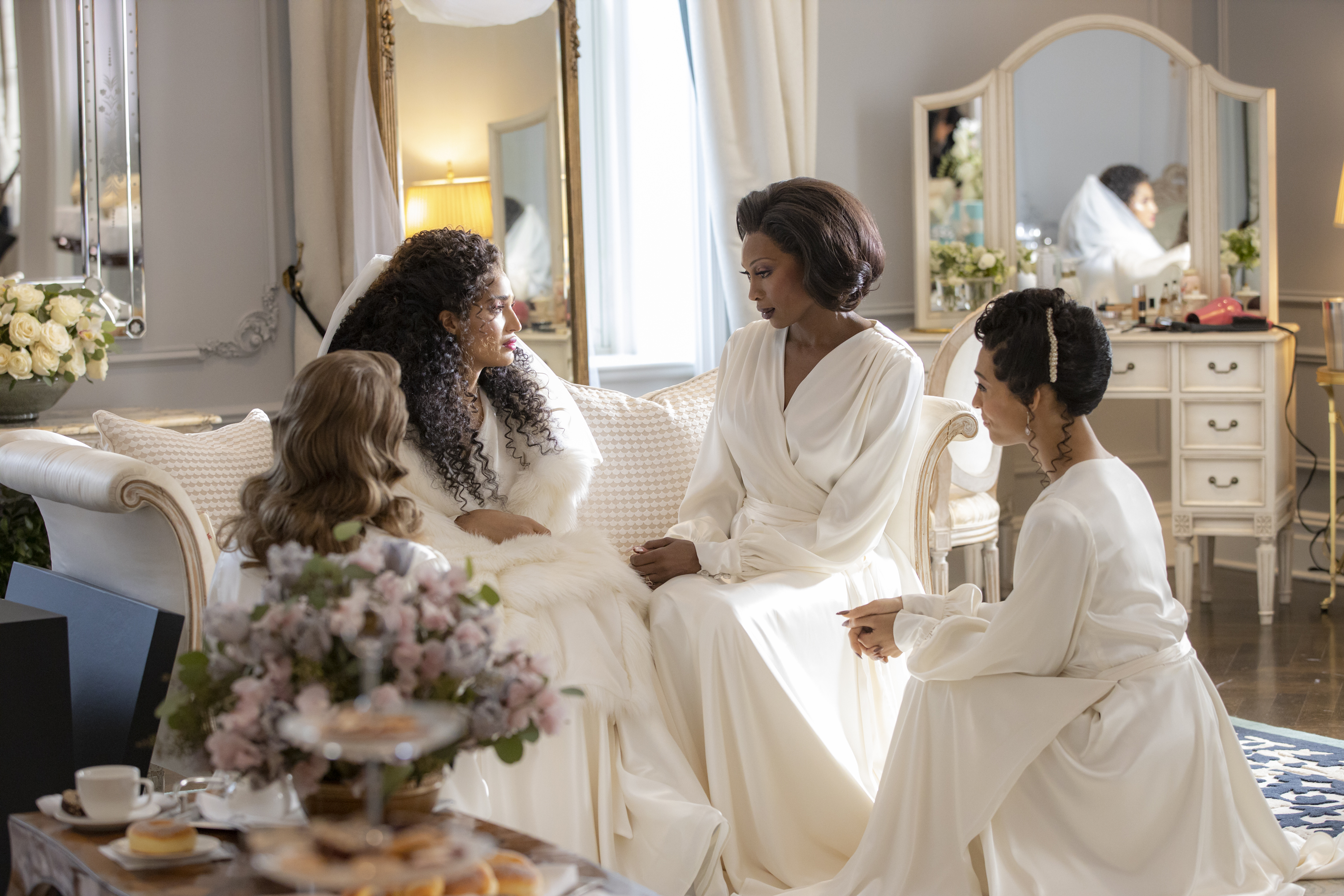 POSE -- "Something Old, Something New" -- Season 3, Episode 6 (Airs May 30) Pictured: Indya Moore as Angel, Dominique Jackson as Elektra, Mj Rodriguez as Blanca. CR: Eric Liebowitz/FX