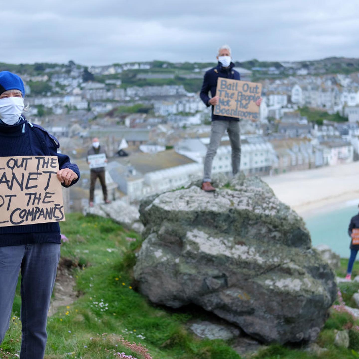 Climate Change Activists Social Distancing Protest In St Ives Cornwall