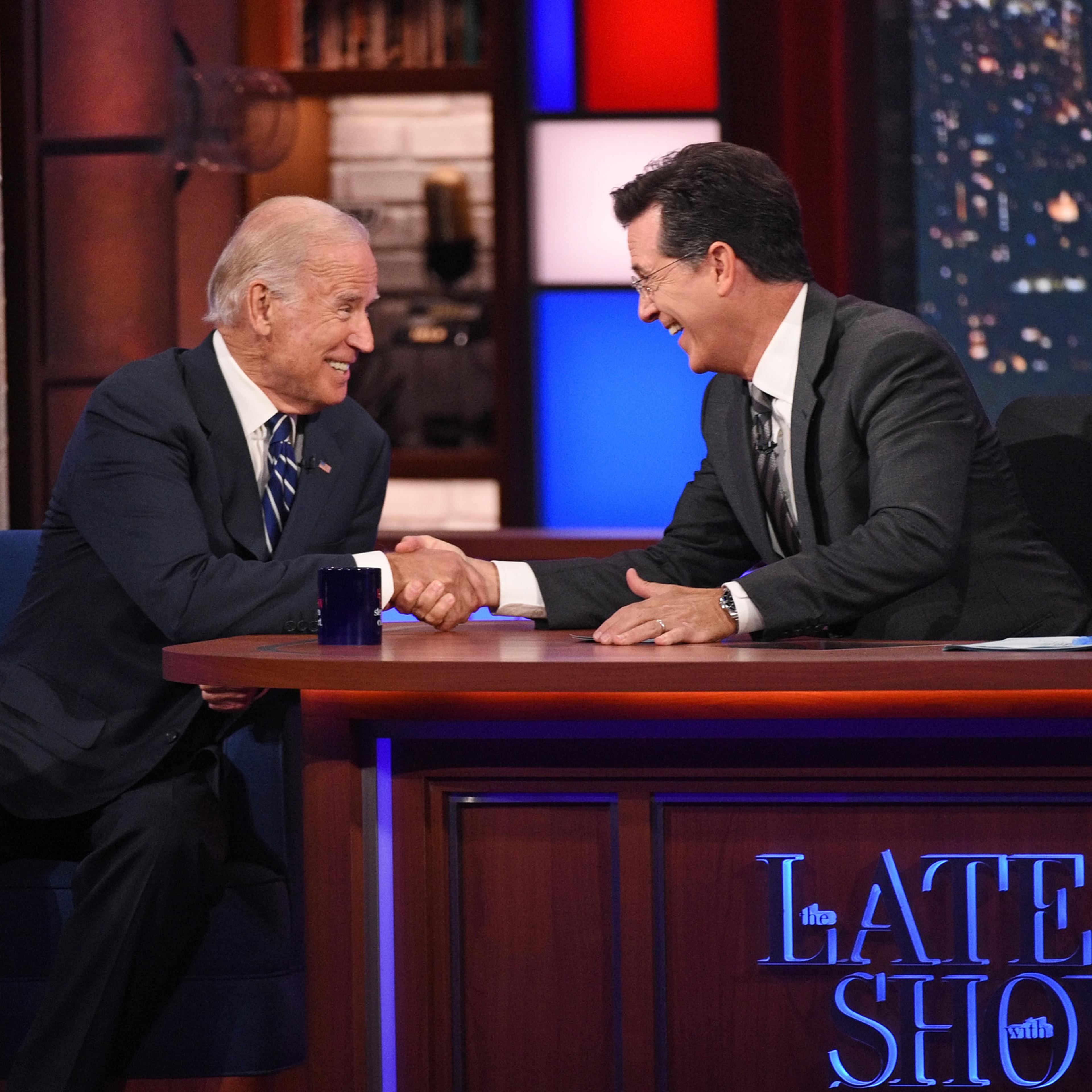 Stephen Colbert talks with Vice President Joe Biden, on The Late Show with Stephen Colbert on Sept 10, 2015.