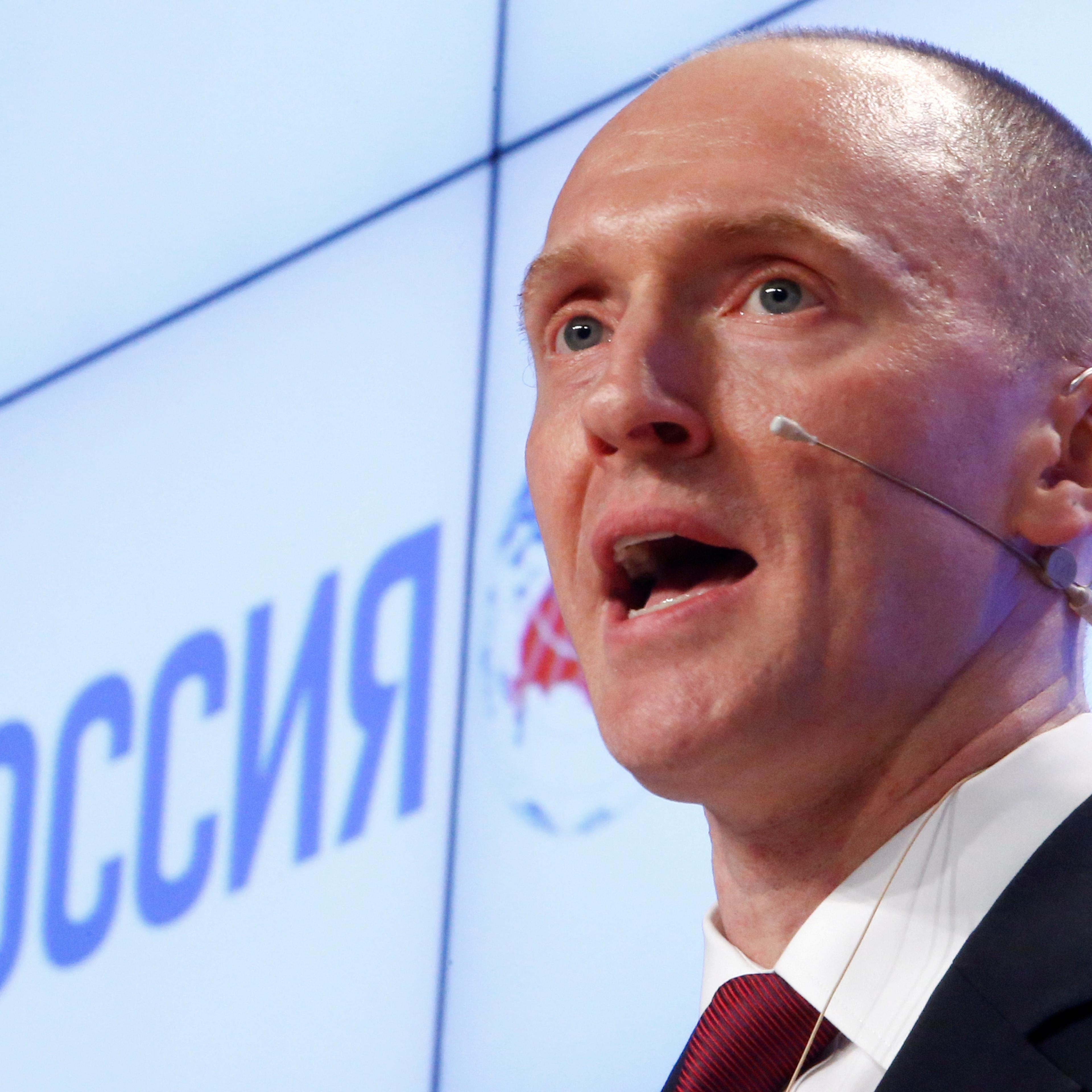 FILE PHOTO: One-time advisor of U.S. president-elect Donald Trump Page addresses the audience during a presentation in Moscow