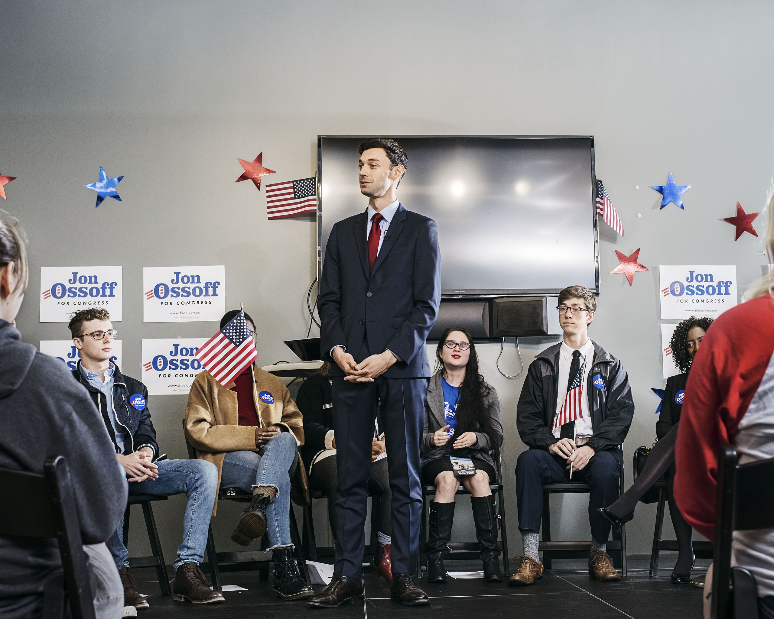 Jon Ossoff speaks to a group of college Democrats at Oglethorpe University in Atlanta on April 5, 2017.