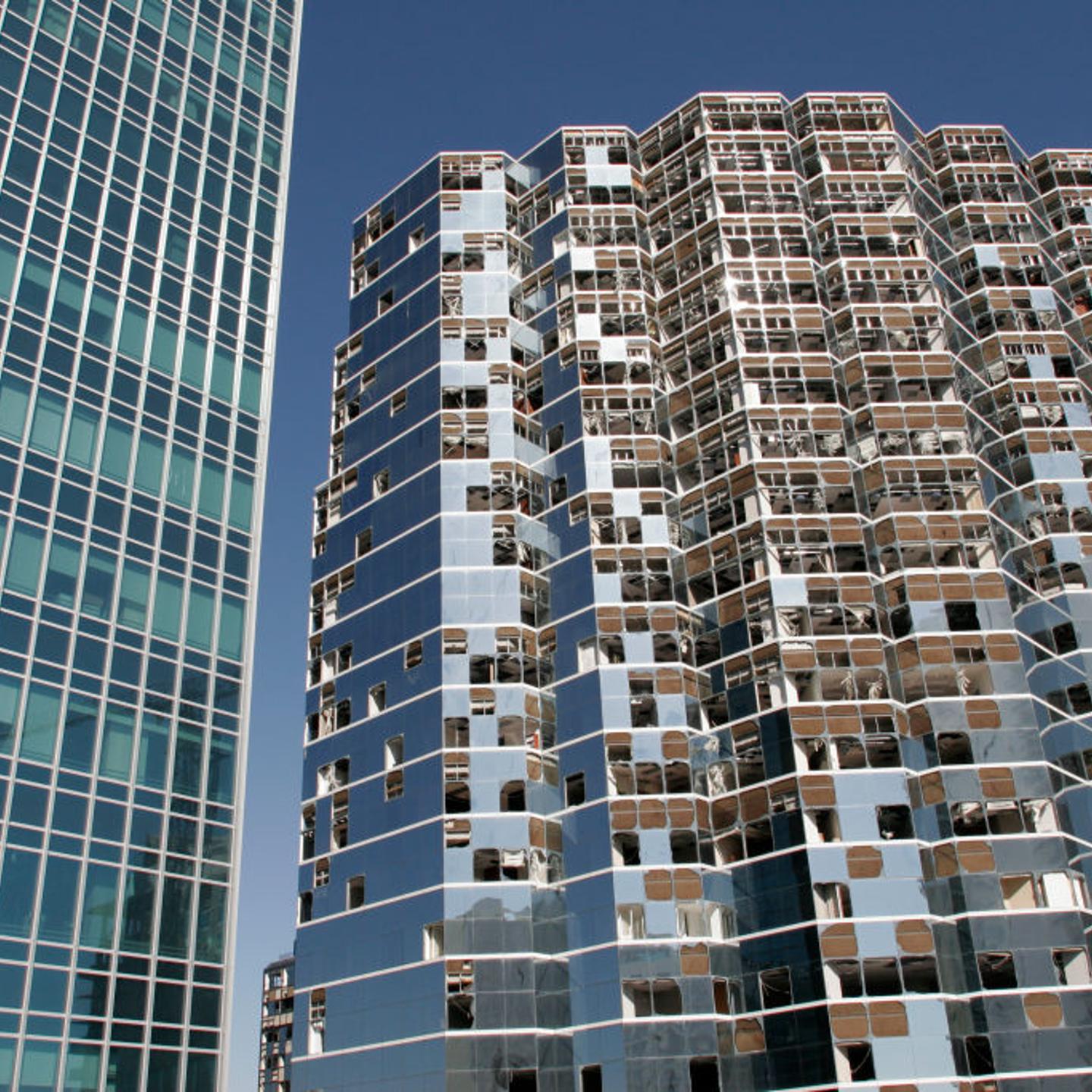 A high rise office building windows damaged by Hurricane Wilma in Miami, Florida, in 2005.
