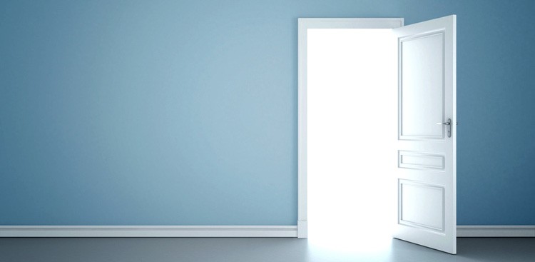 open door-blue wall-TheMuse