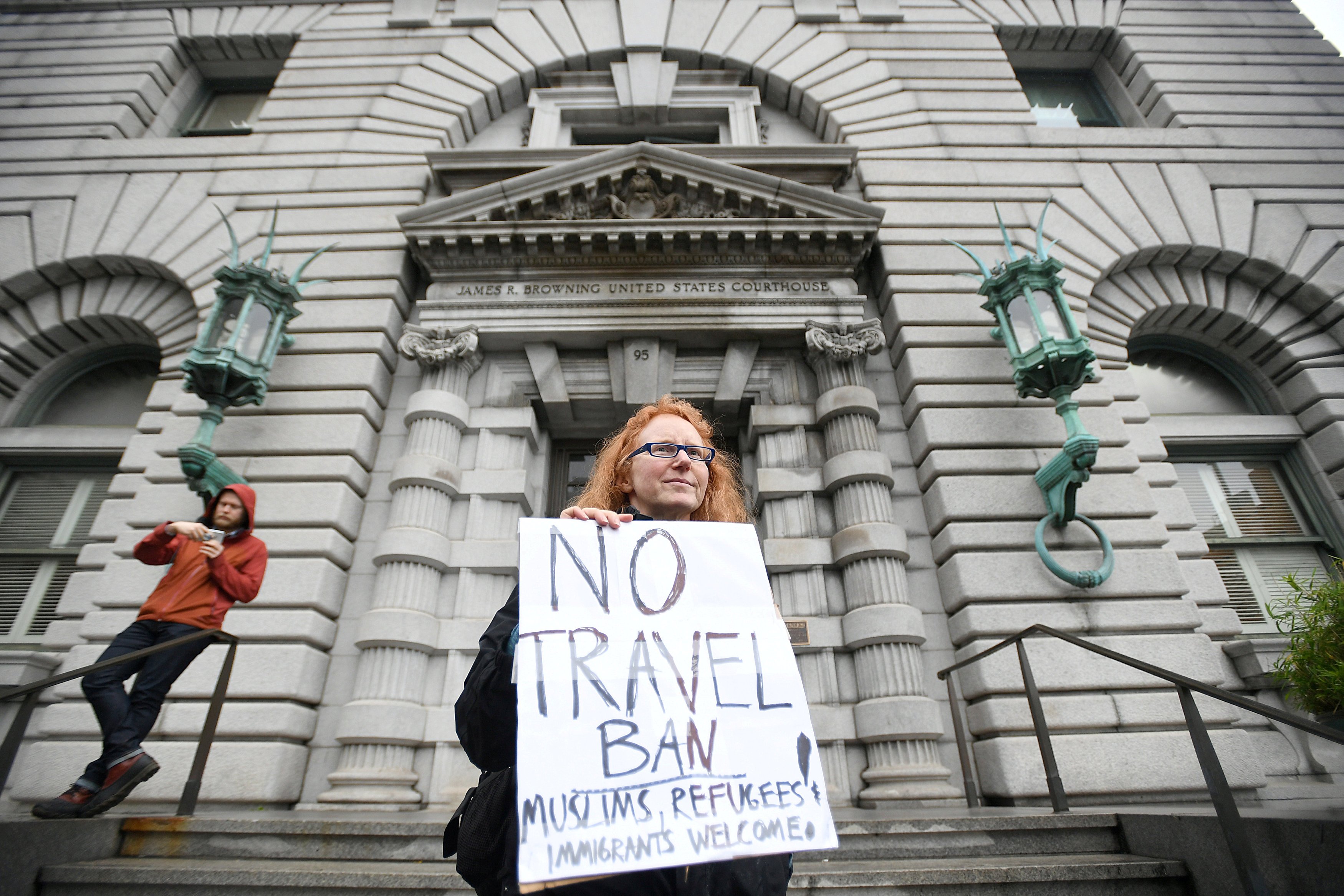 FILE PHOTO - Beth Kohn protesting outside the 9th U.S. Circuit Court of Appeals courthouse in San Francisco