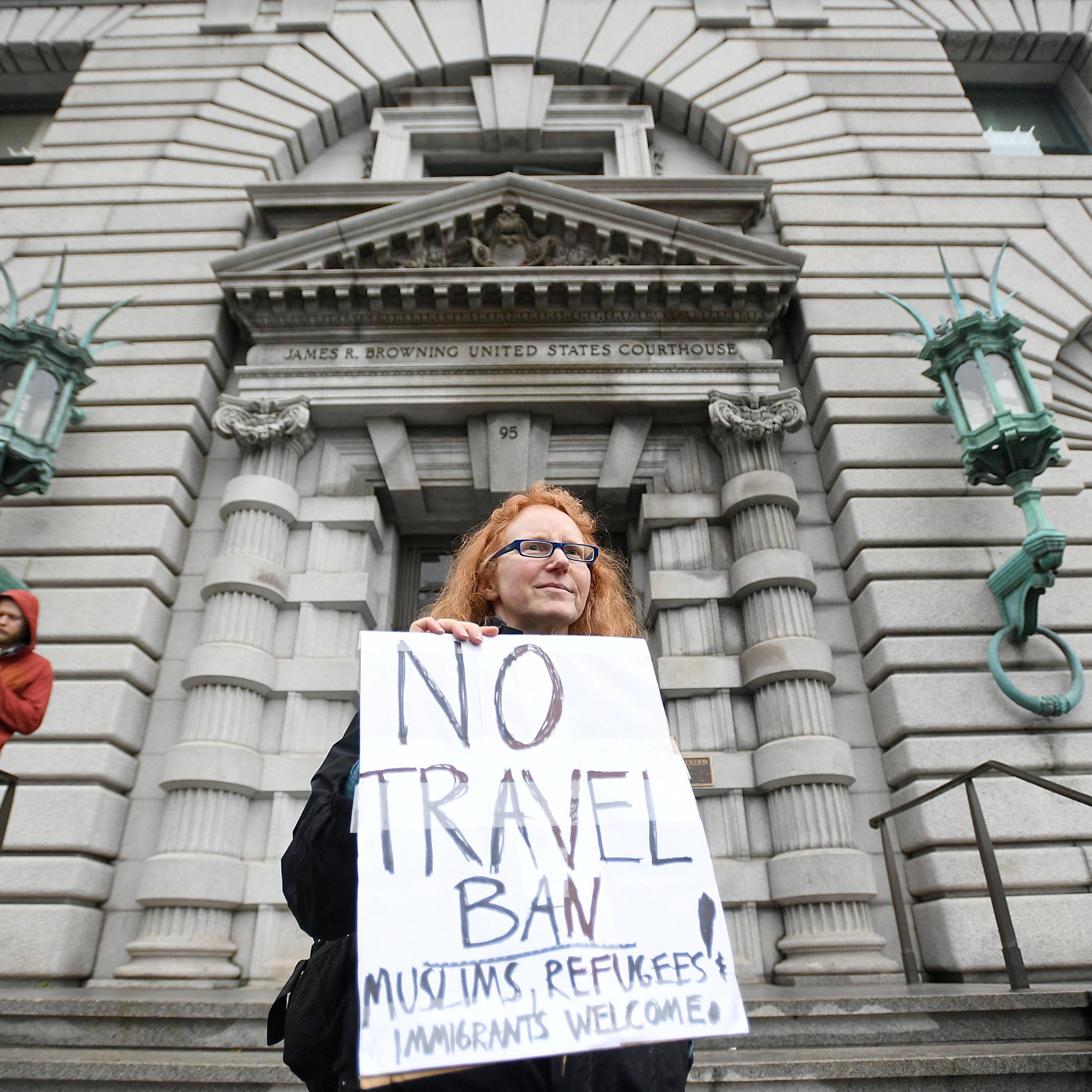 FILE PHOTO - Beth Kohn protesting outside the 9th U.S. Circuit Court of Appeals courthouse in San Francisco