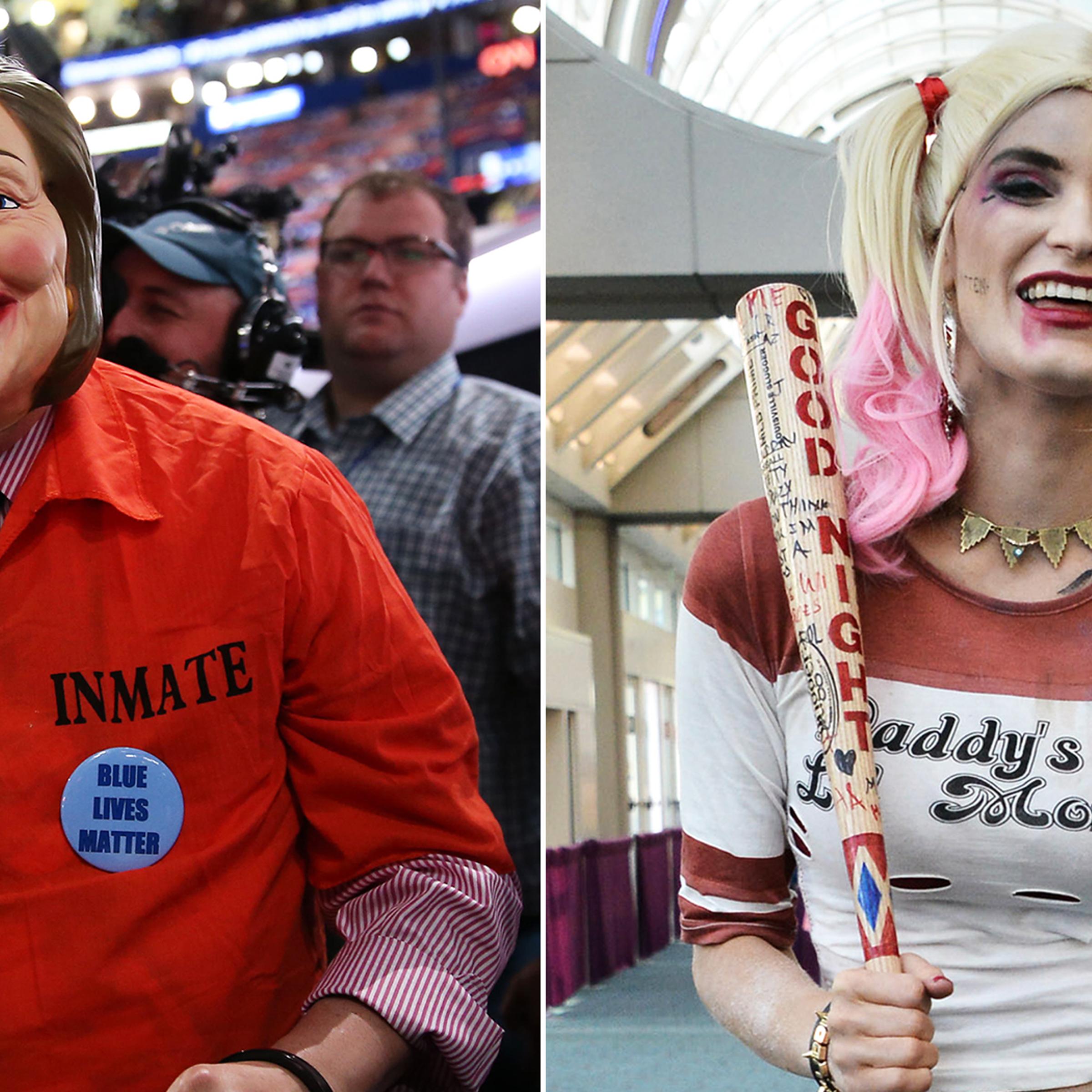 Attendees at the RNC, left, and at Comic-Con, right.