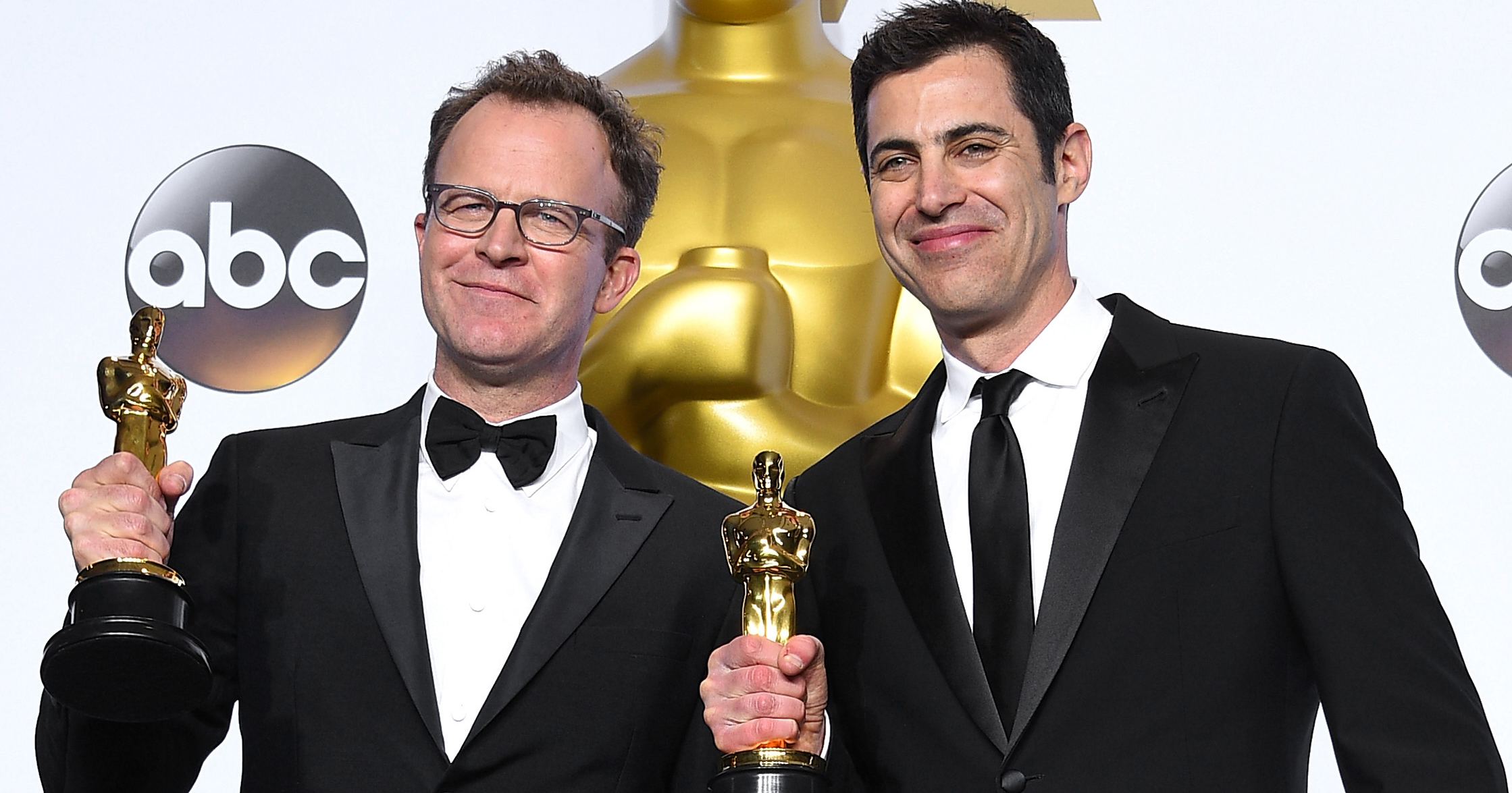 Tom McCarthy, left, and Josh Singer, right, on Feb. 28, 2016 in Hollywood, Calif.