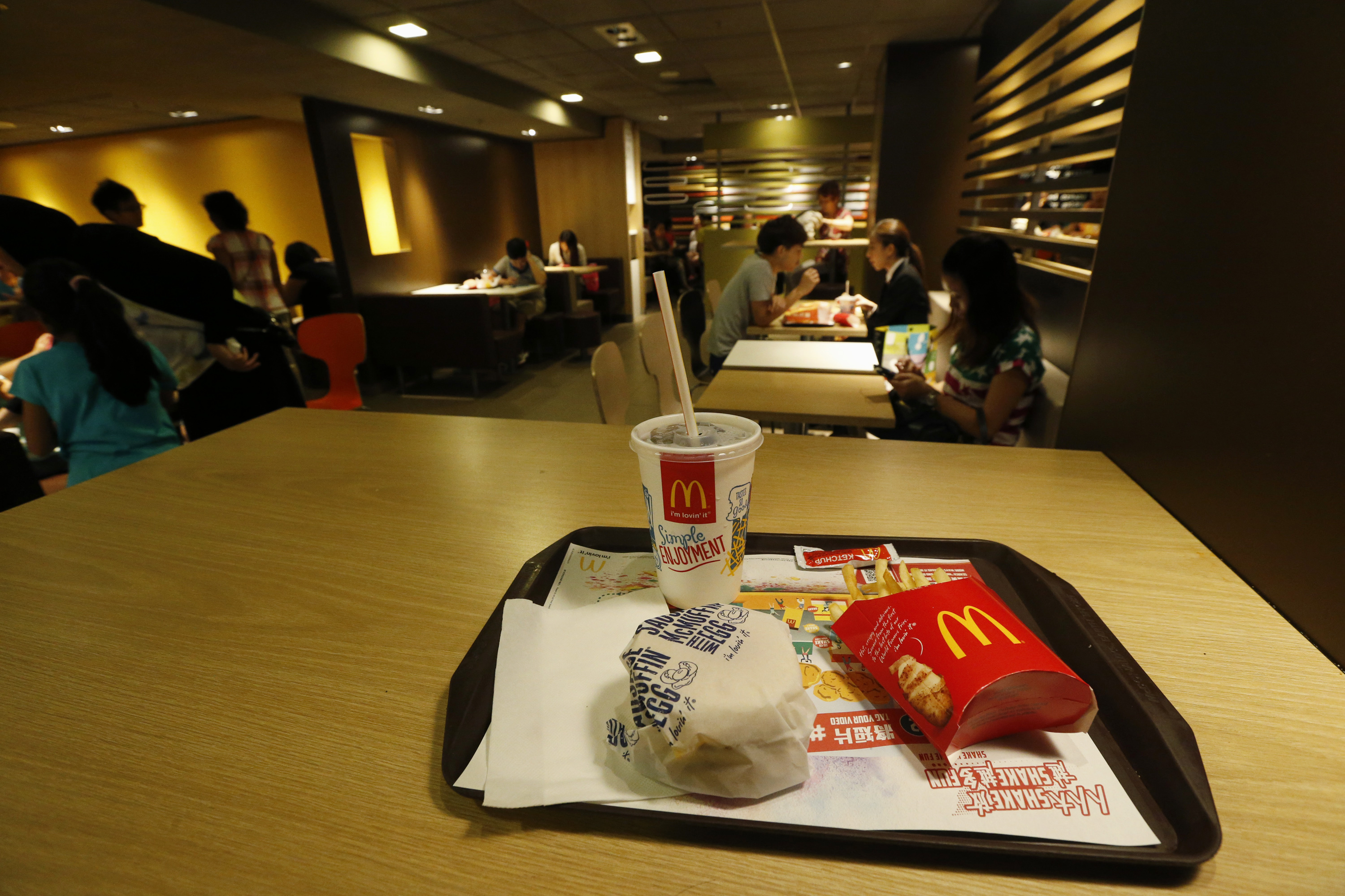 A burger set is displayed at a McDonald's restaurant in Hong Kong in this photo illustration