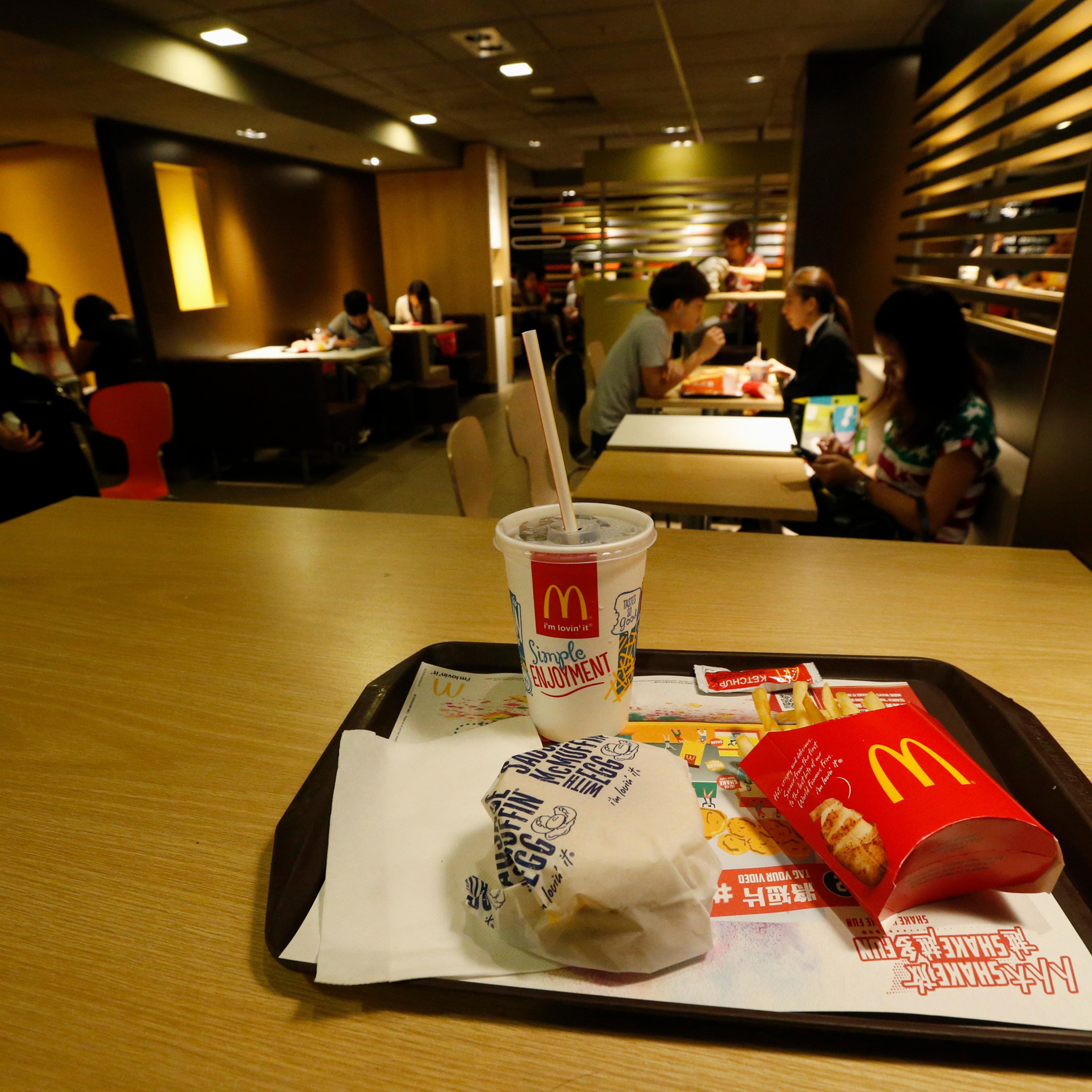 A burger set is displayed at a McDonald's restaurant in Hong Kong in this photo illustration