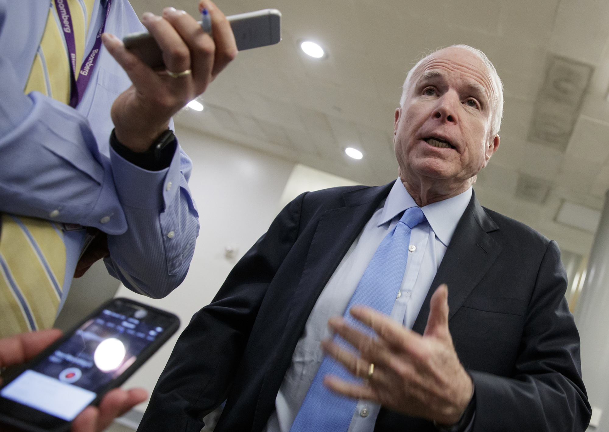 Sen. John McCain speaks to reporters on Capitol Hill in Washington, D.C., on March 8, 2017.