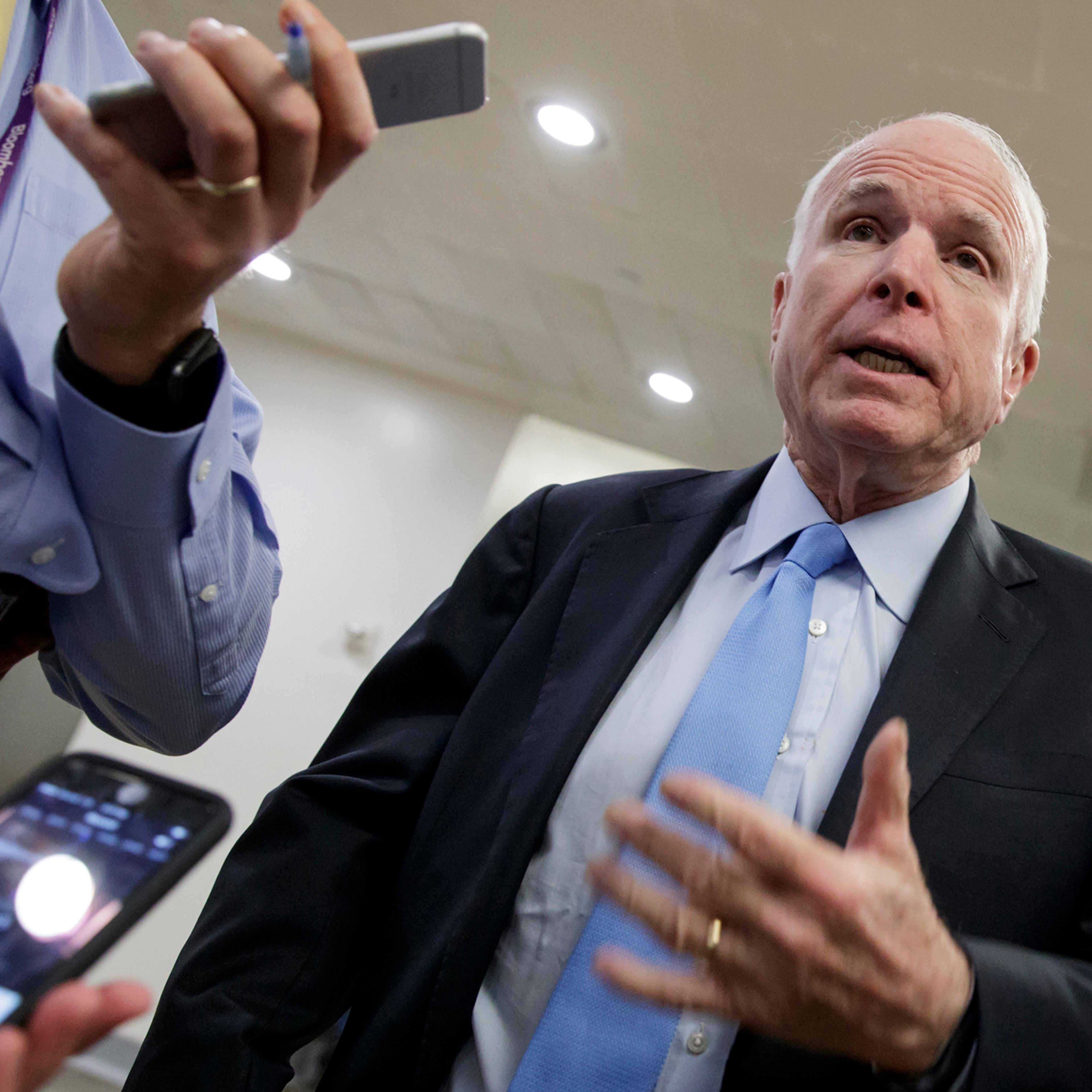 Sen. John McCain speaks to reporters on Capitol Hill in Washington, D.C., on March 8, 2017.