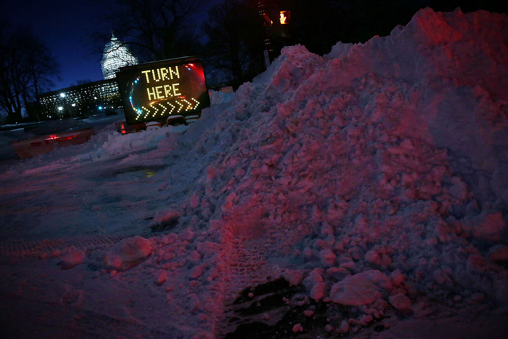 Piles of snow are seen in front of the U.S. Capitol on Jan. 24 in Washington, DC.
