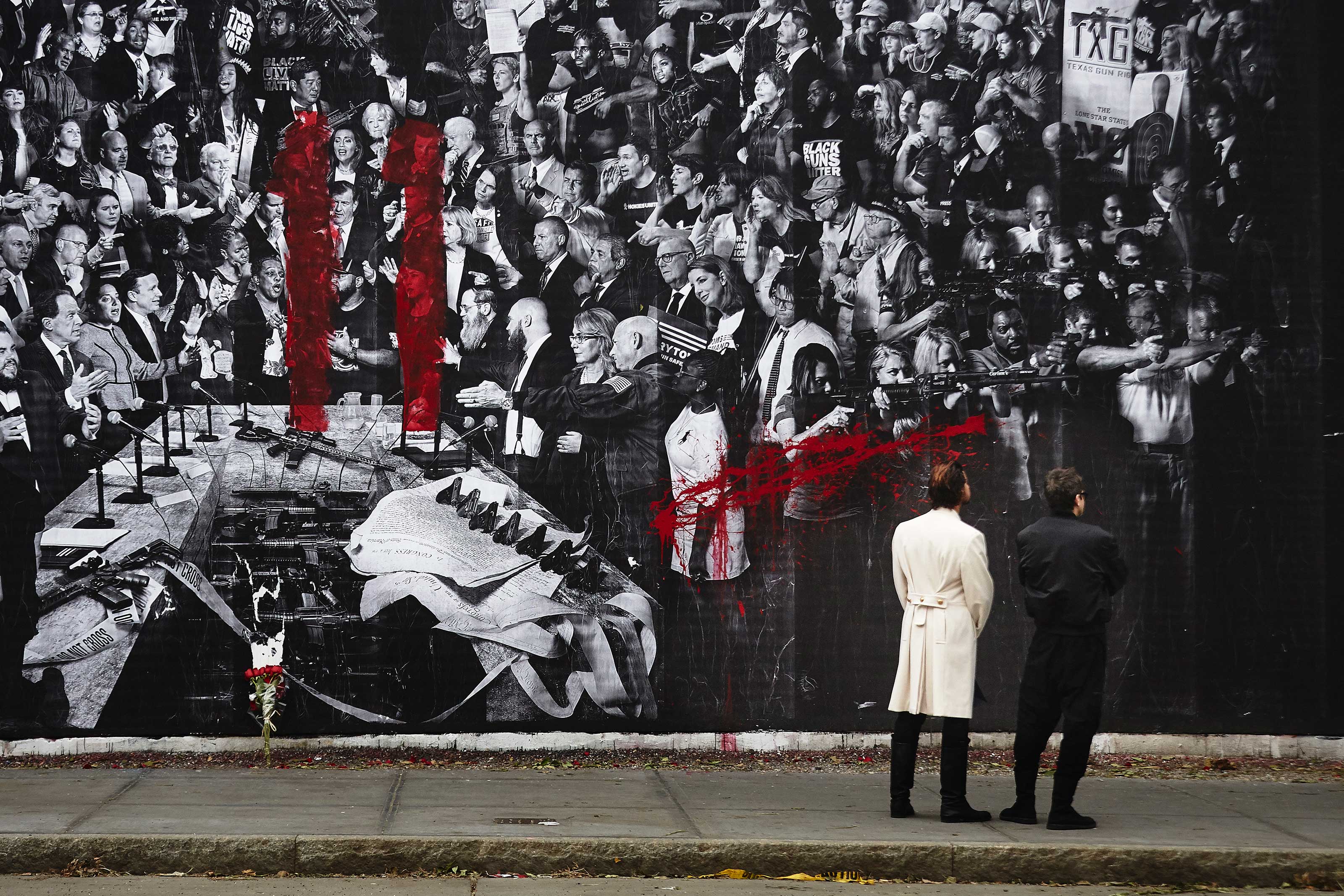 JR mural in Manhattan on Guns in America