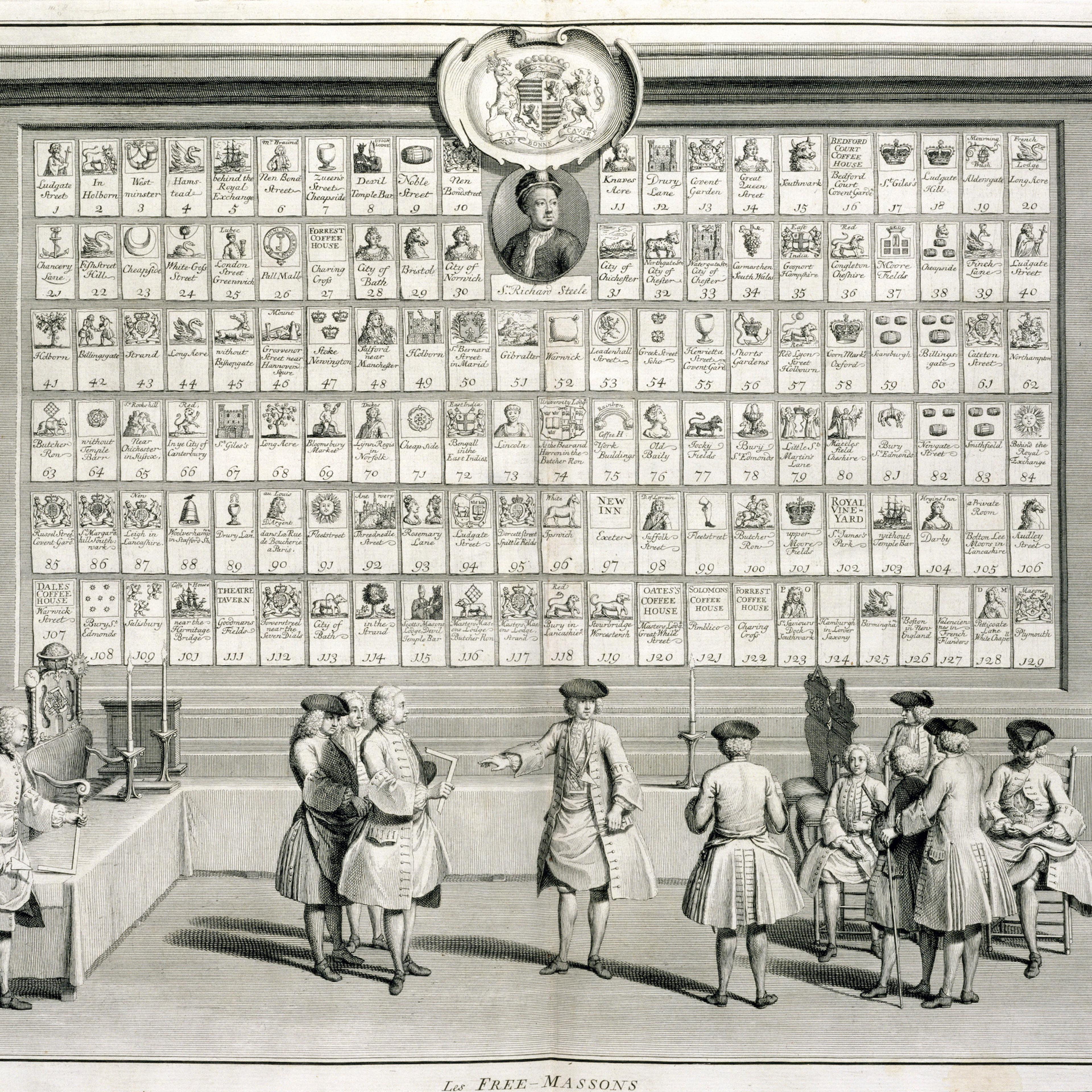 Freemasons With Signs For The Various Lodges circa 1733