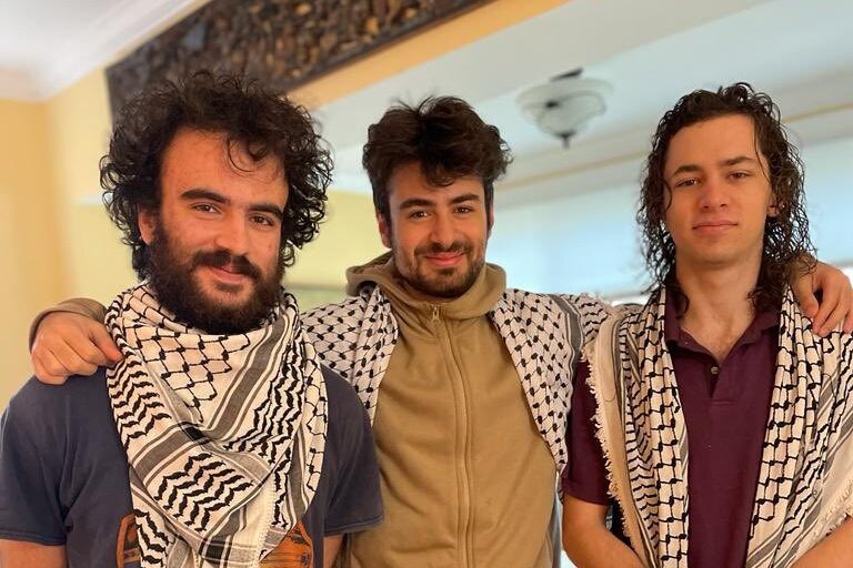 An undated photo posted on social media of Hisham Awartani, Tahseen Ahmed, and Kinnan Abdalhamid, the three 20-year-old Palestinian students shot in Vermont on Saturday.
