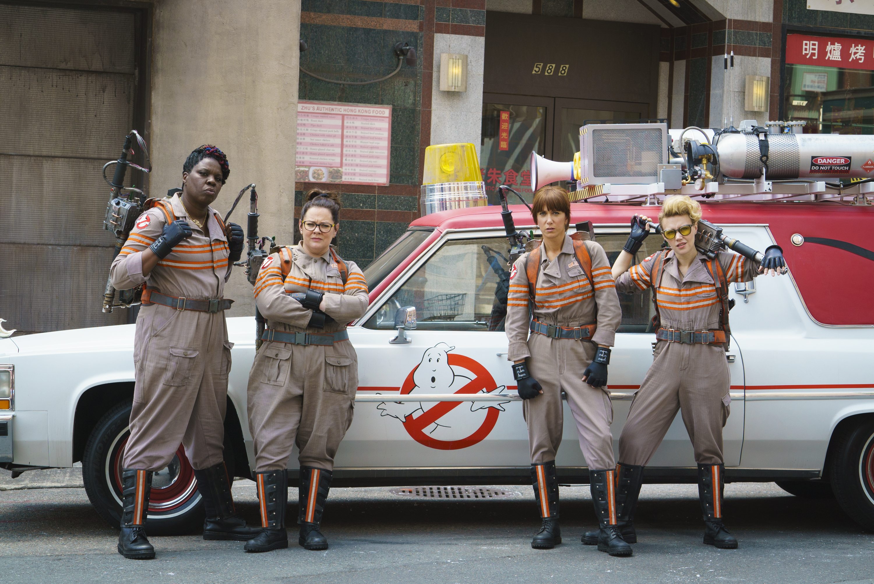 From left: Leslie Jones, Melissa McCarthy, Kristen Wiig and Kate McKinnon in Ghostbusters.