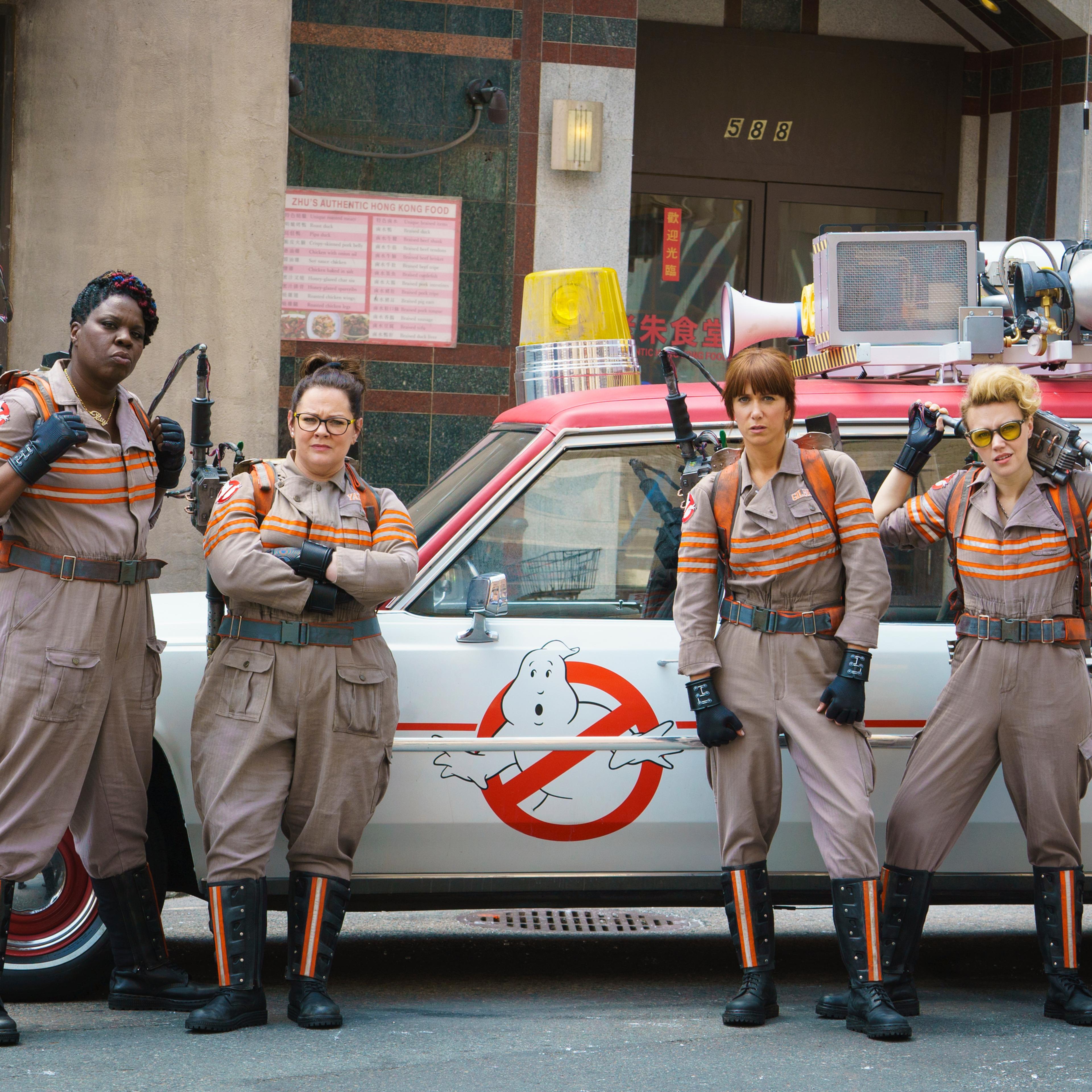 From left: Leslie Jones, Melissa McCarthy, Kristen Wiig and Kate McKinnon in Ghostbusters.