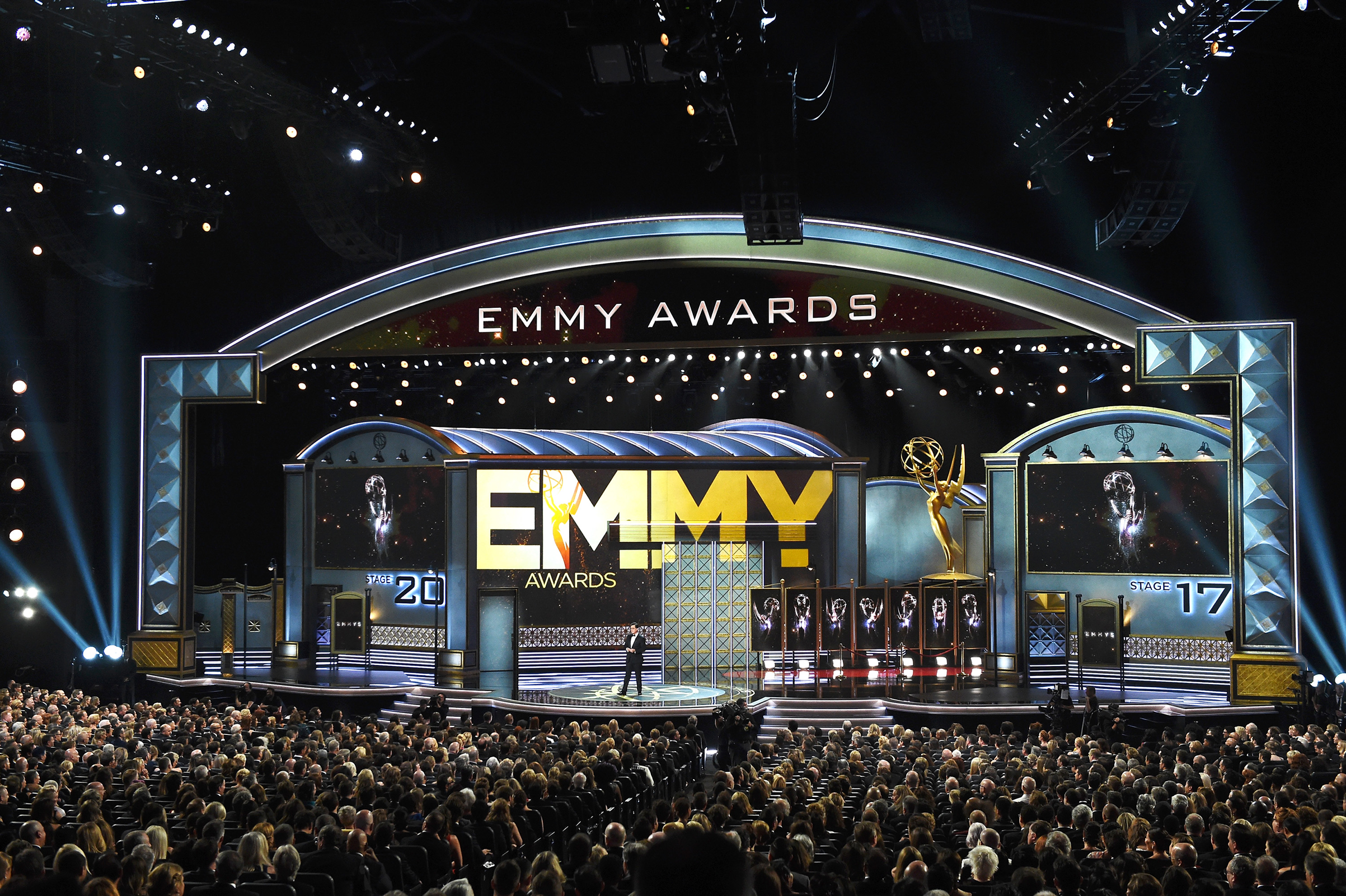 Host Stephen Colbert speaks onstage during the 69th Annual Primetime Emmy Awards at Microsoft Theater on Sept. 17, 2017 in Los Angeles.