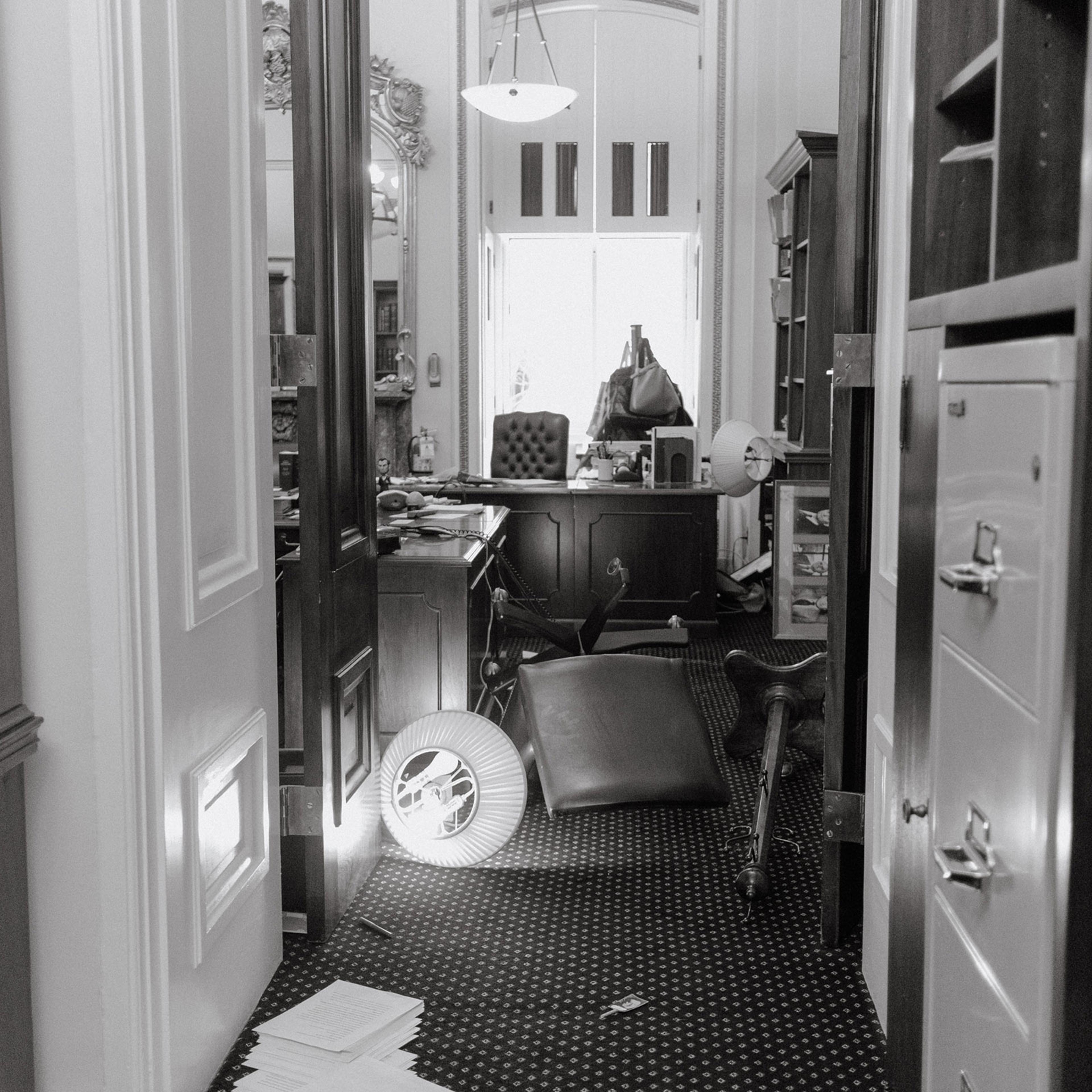 The aftermath seen in a Capitol Building office after it was vandalized by pro-Trump rioters.