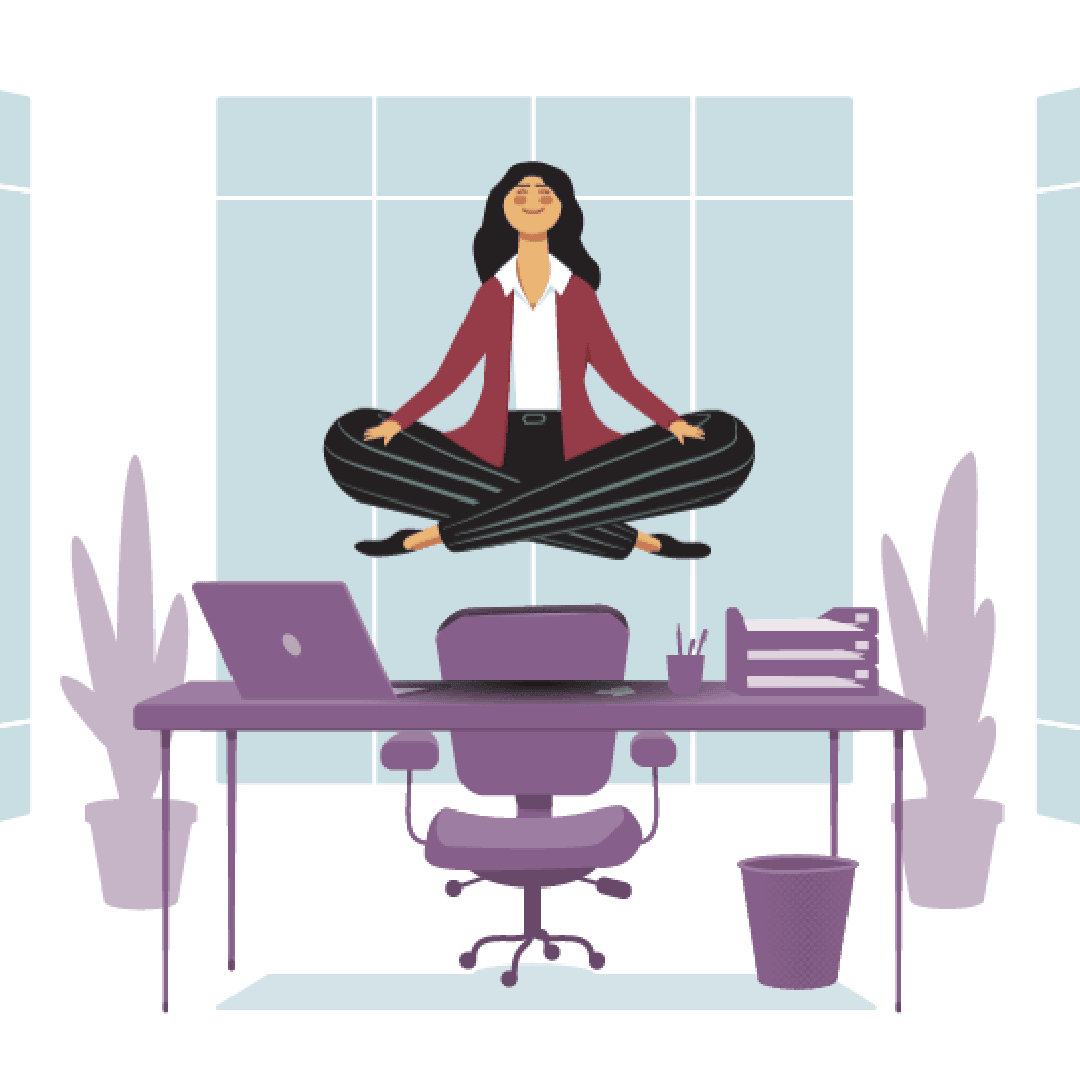 An illustration of a woman meditating at work