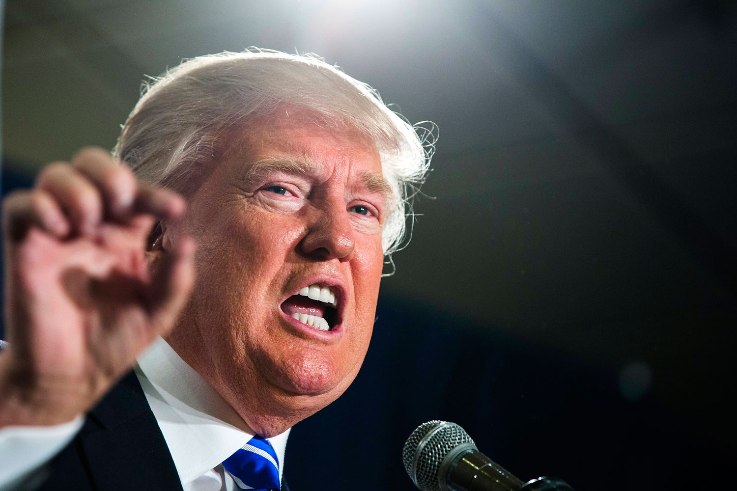 Businessman Donald Trump speaks at the inaugural Freedom Summit meeting in Manchester, New Hampshire