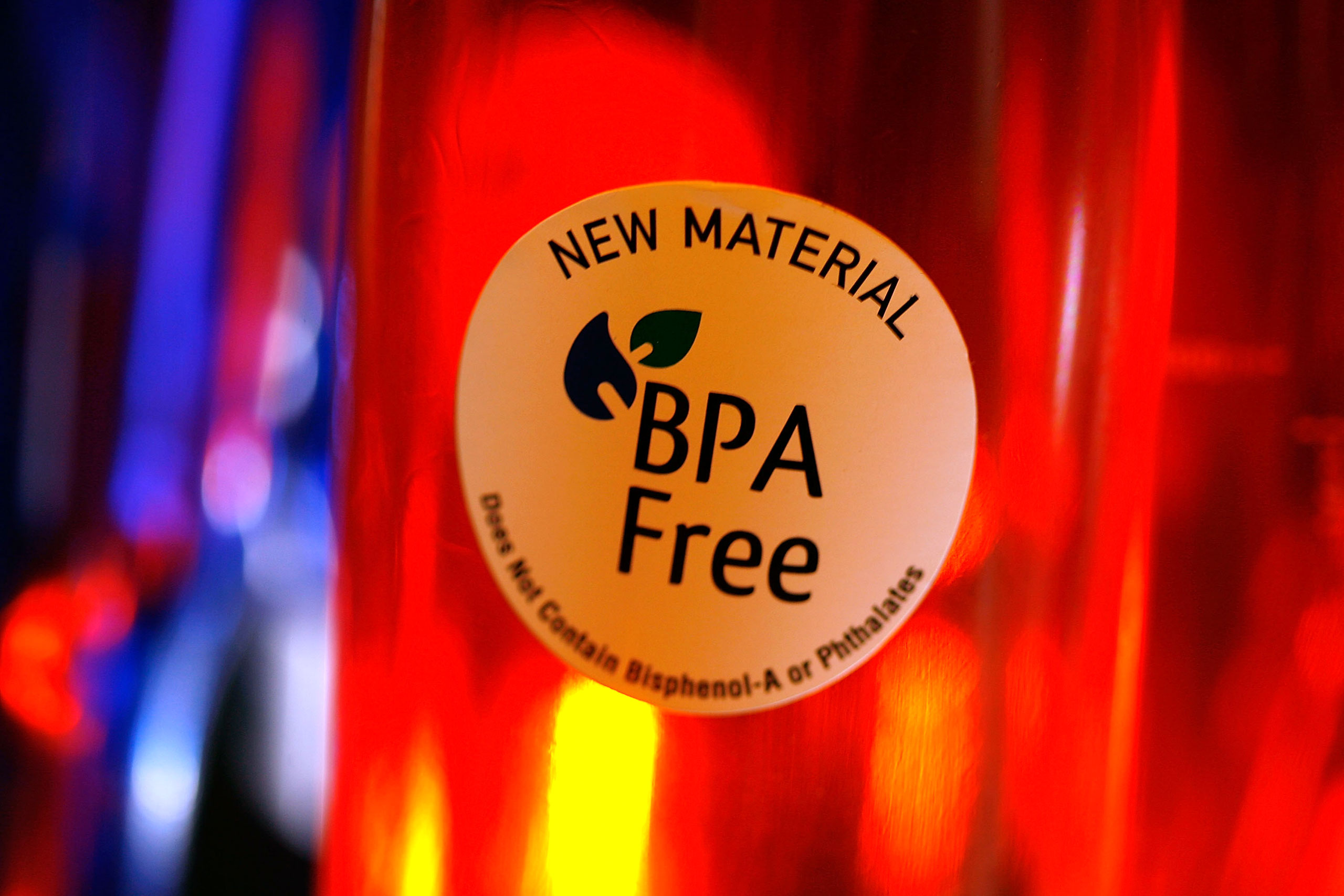 Camelback brand water bottles that are free of the controversial carbonate plastic bisphenol-a (BPA), one of the most widely used synthetic chemicals in industry, hang on display at an outdoor supply store on April 16, 2008 in Arcadia, Calif.
