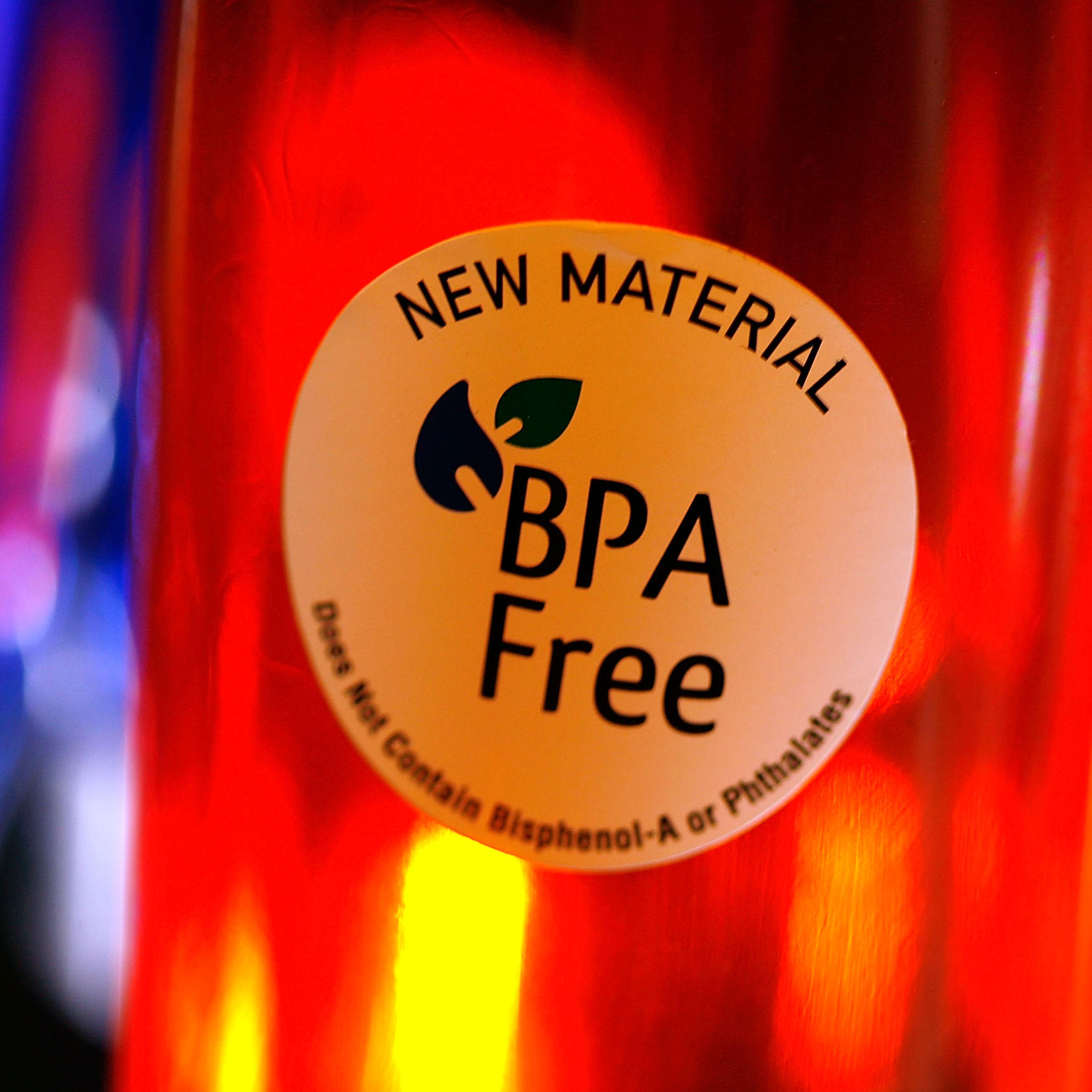 Camelback brand water bottles that are free of the controversial carbonate plastic bisphenol-a (BPA), one of the most widely used synthetic chemicals in industry, hang on display at an outdoor supply store on April 16, 2008 in Arcadia, Calif.