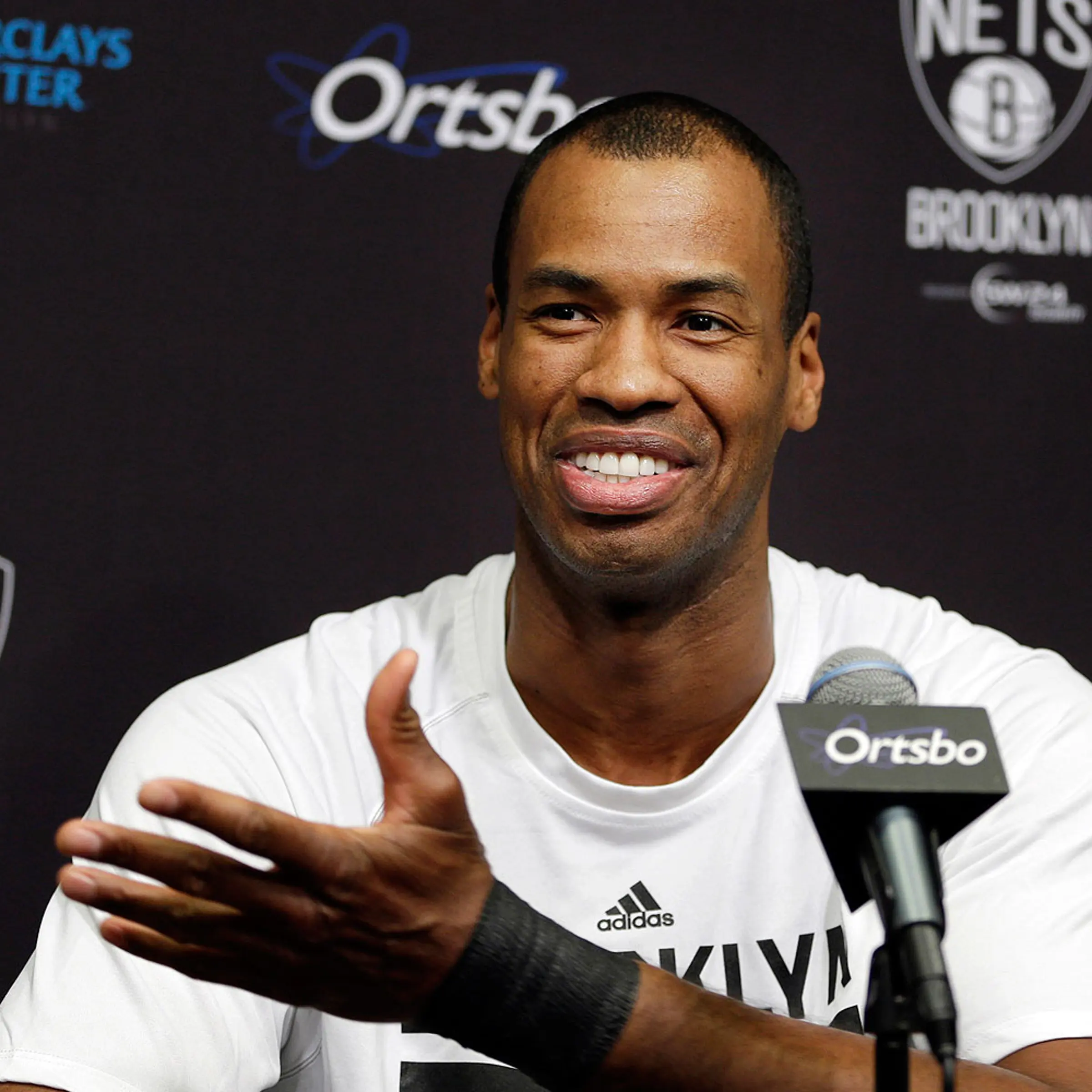 Brooklyn Nets Jason Collins speaks during a news conference before an NBA basketball game against the Chicago Bulls at the Barclays Center, Monday, Mar. 3, 2014, in New York