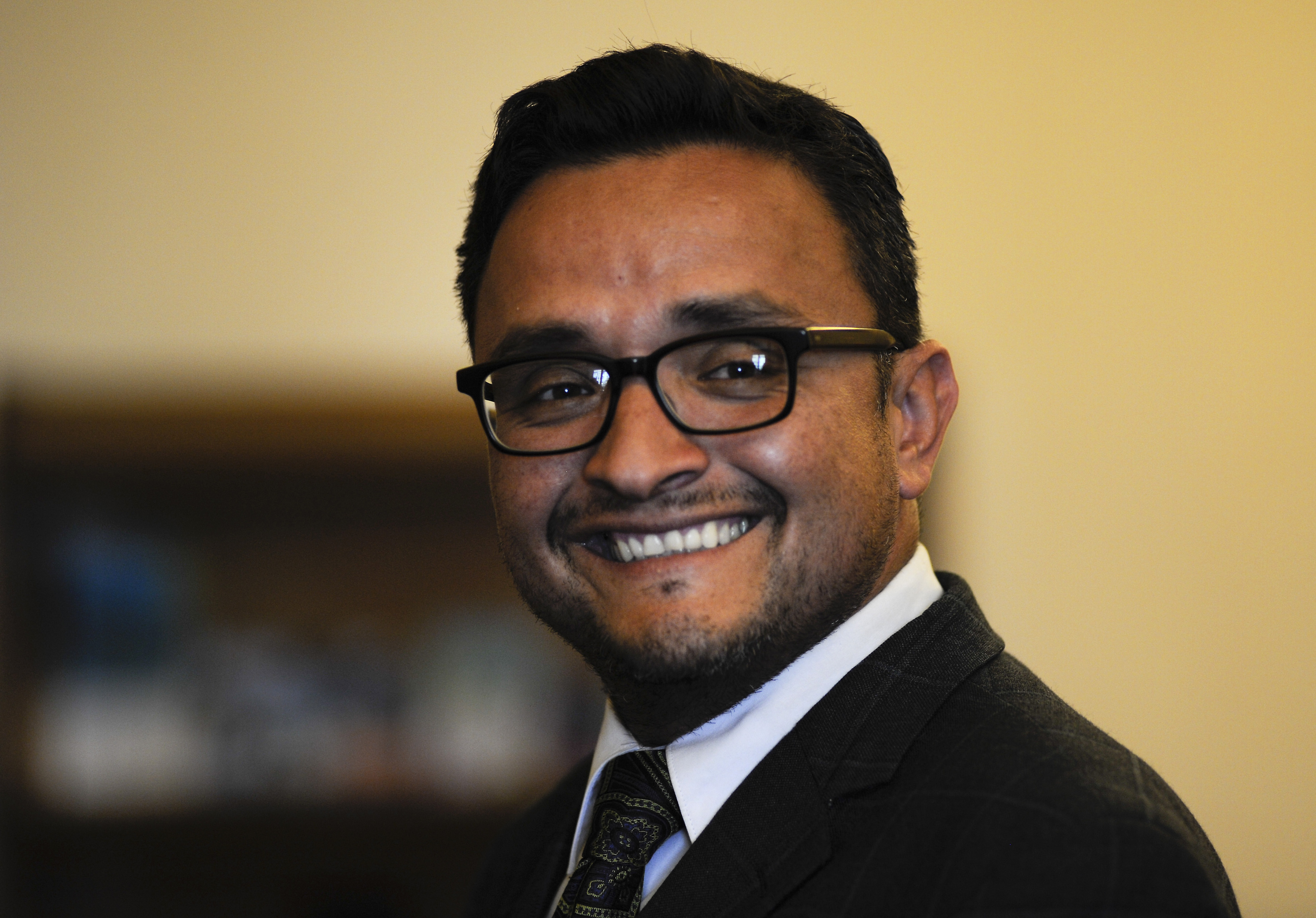 David Campos, member of the San Francisco Board of Supervisors, reacts during an interview in his office at City Hall in San Francisco on Sept. 16, 2014.