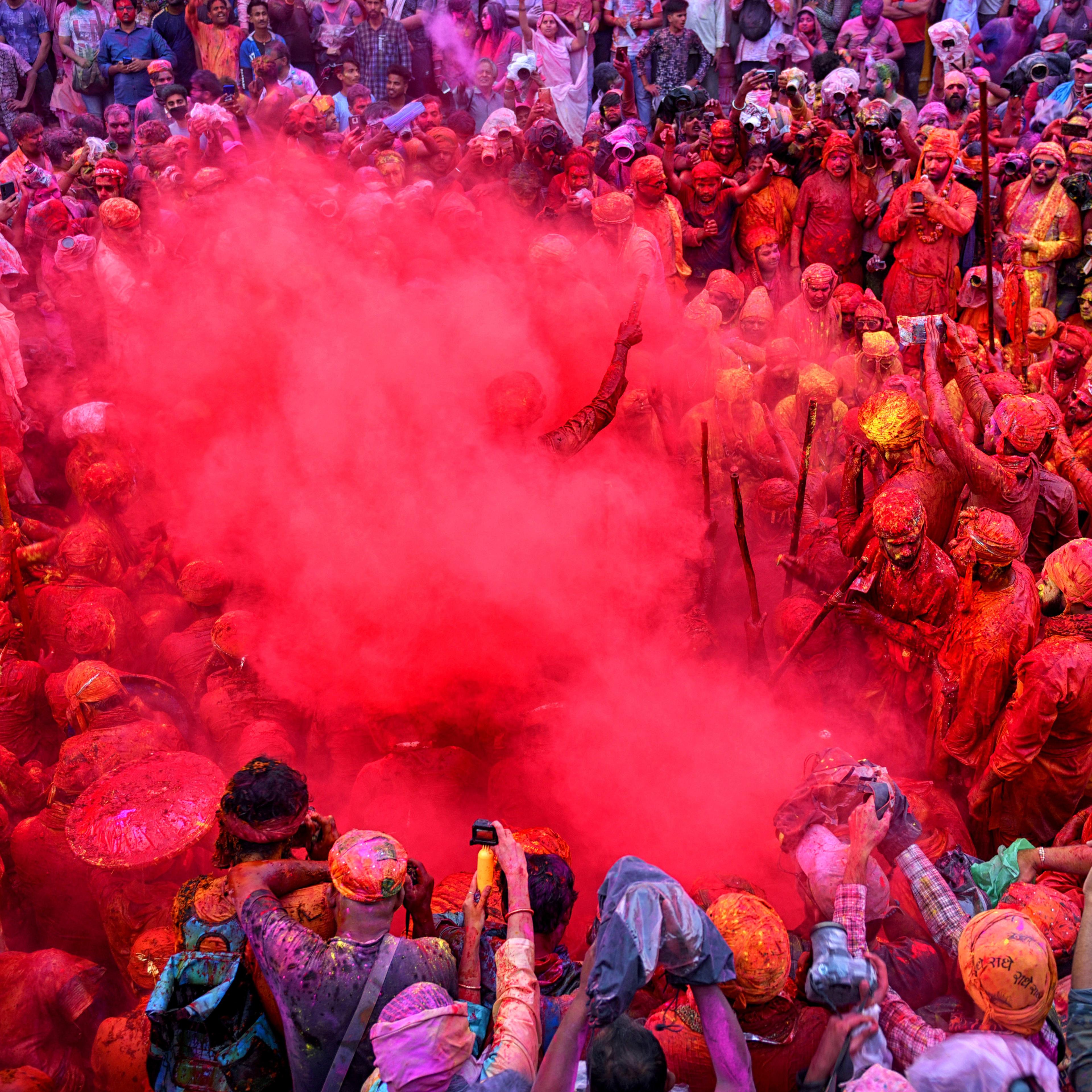 Hindu Devotees Celebrate Holi, the Festival of Colors