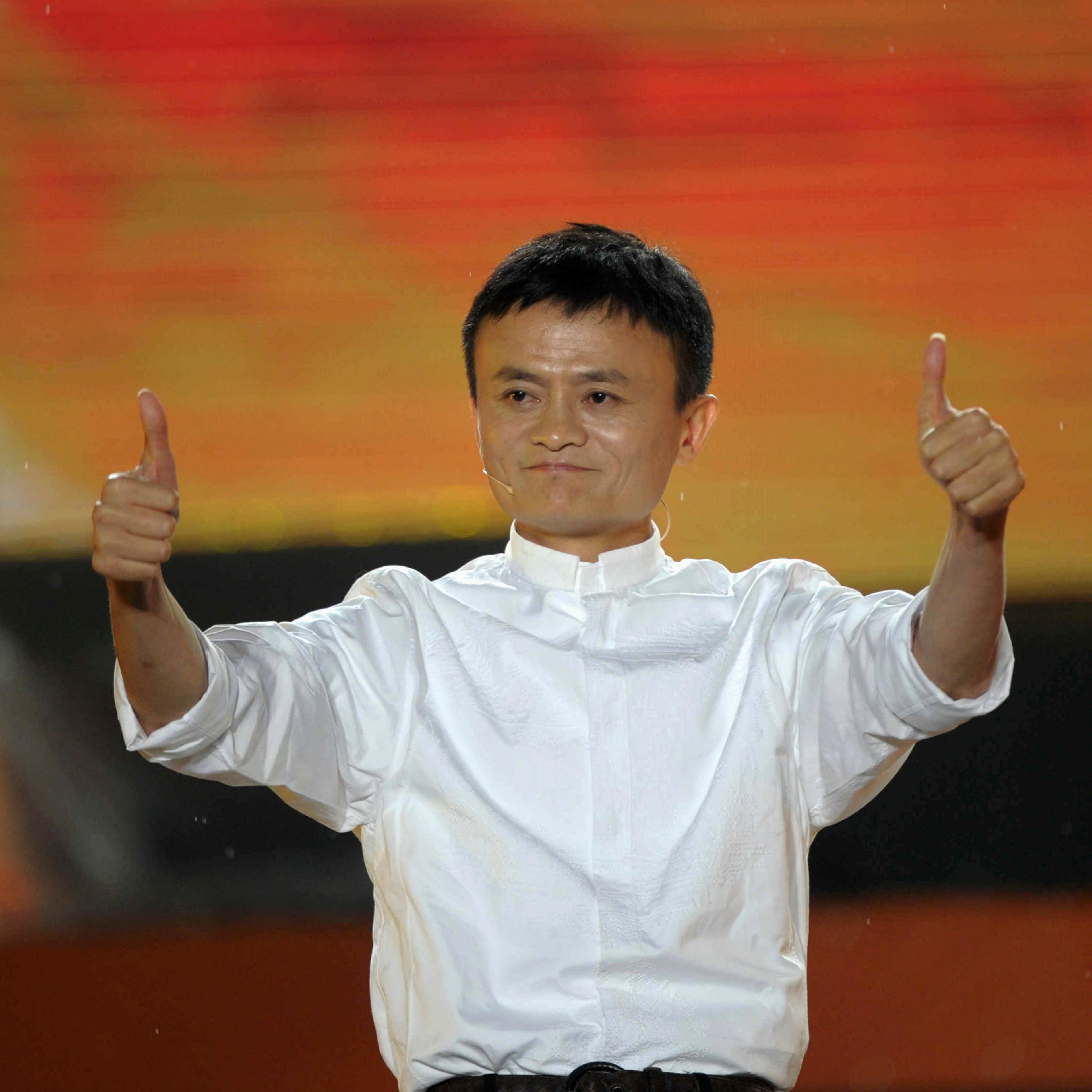 Alibaba founder Ma gestures during celebration of 10th anniversary of Taobao Marketplace, China's largest consumer-focused e-commerce website, in Hangzhou