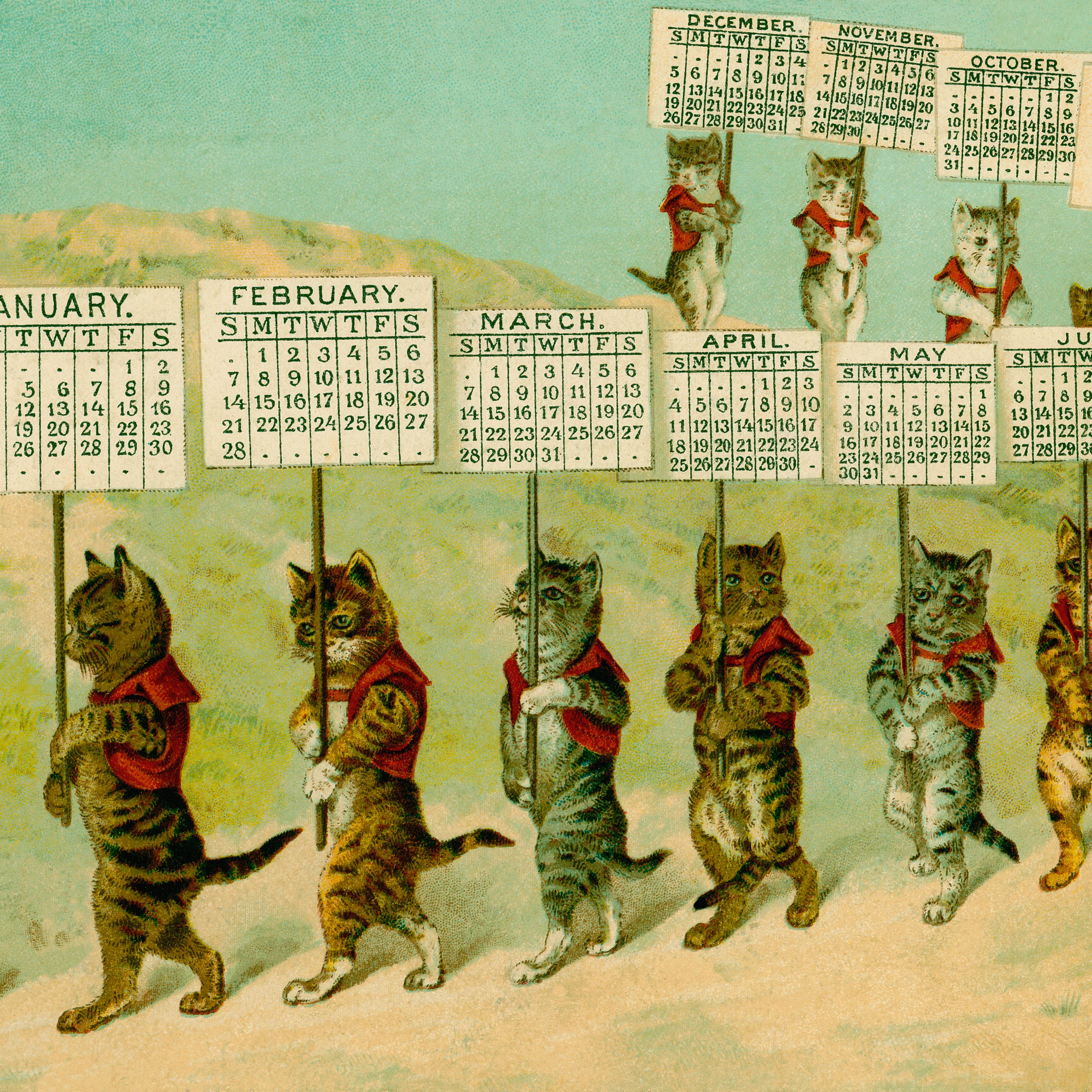 1897 Calendar with Parading Cats