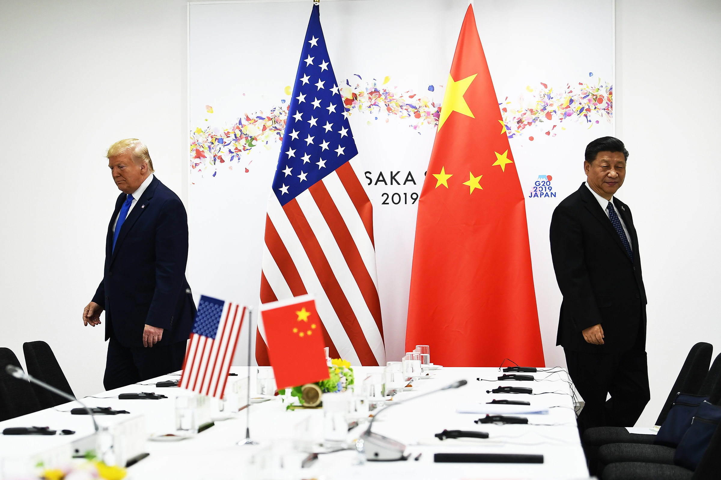 Chinese President Xi Jinping and US President Donald Trump attend their bilateral meeting on the sidelines of the G20 Summit in Osaka on June 29, 2019. 