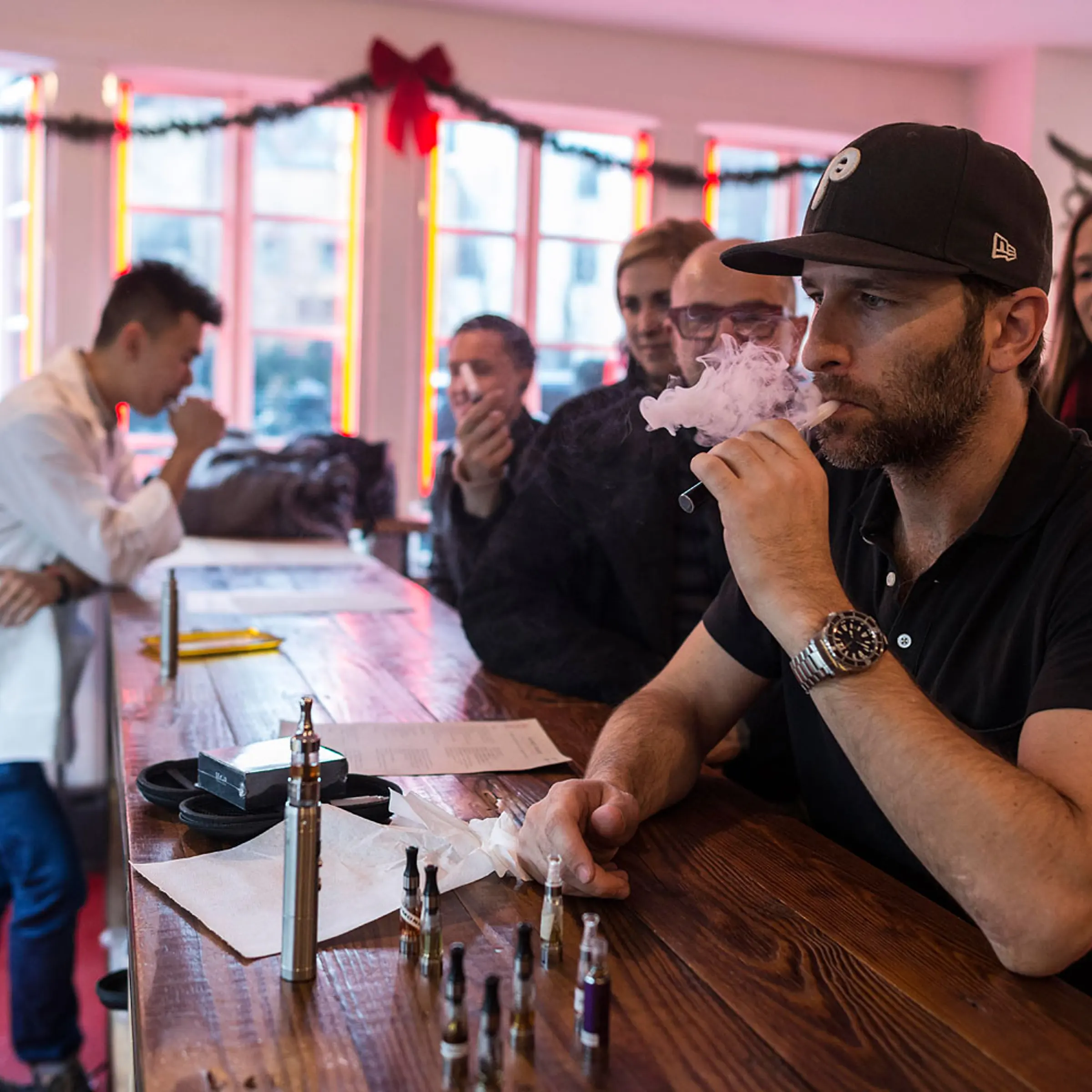 Customers at Henley Vaporium in New York, Dec. 2013.