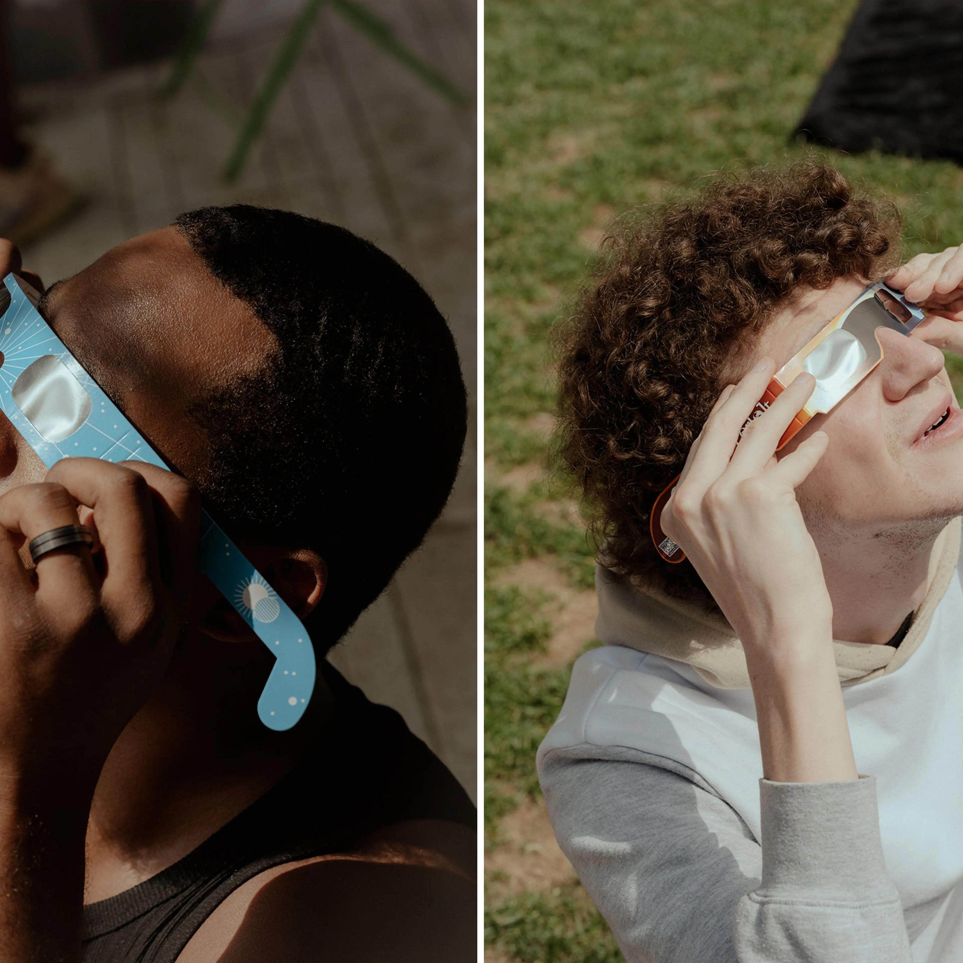 People look at the sky during the eclipse at Main Street Garden Park in Dallas, Texas on April 8, 2024.