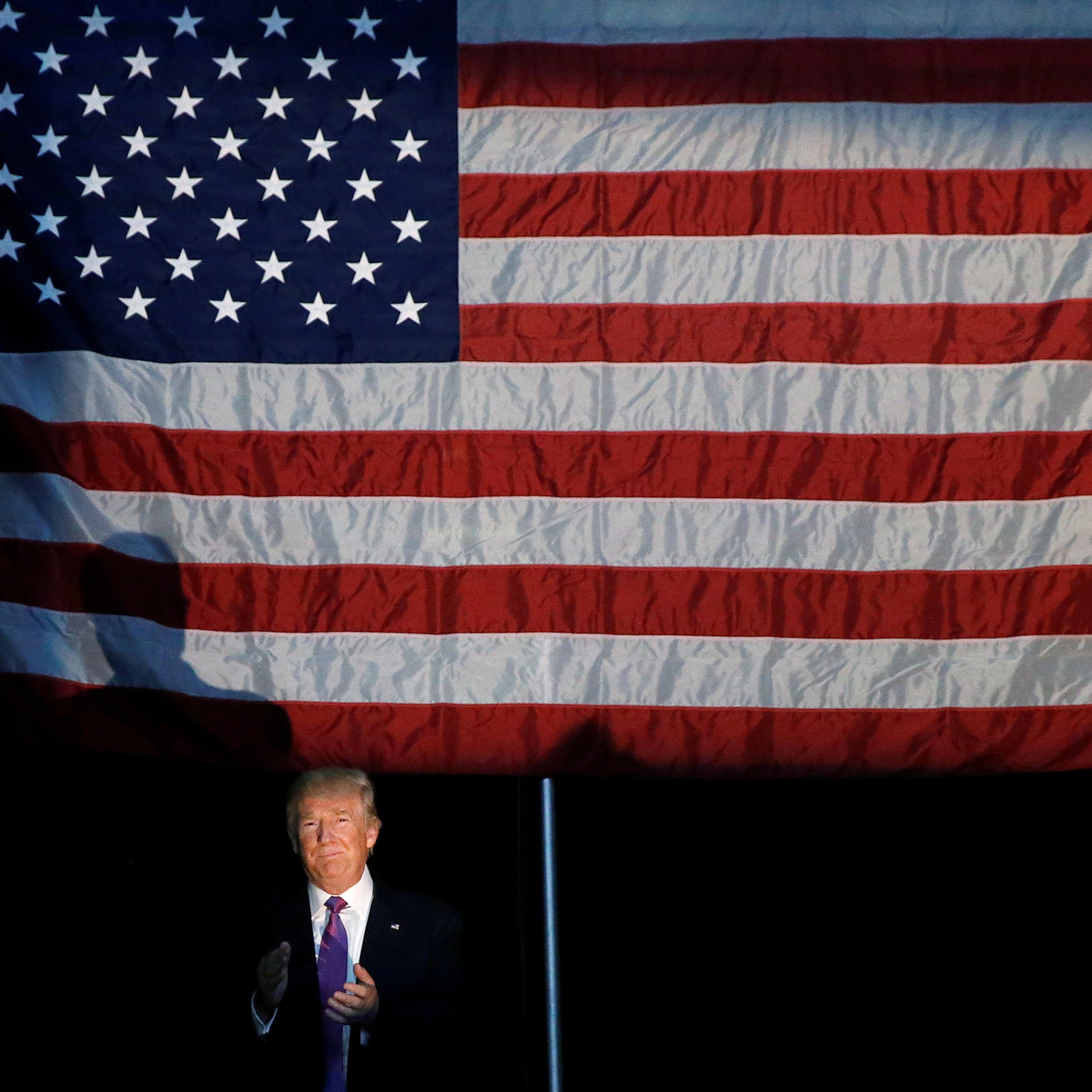 Republican presidential nominee Donald Trump walks on stage during a campaign rally in Everett, Washington, on Aug. 30, 2016.