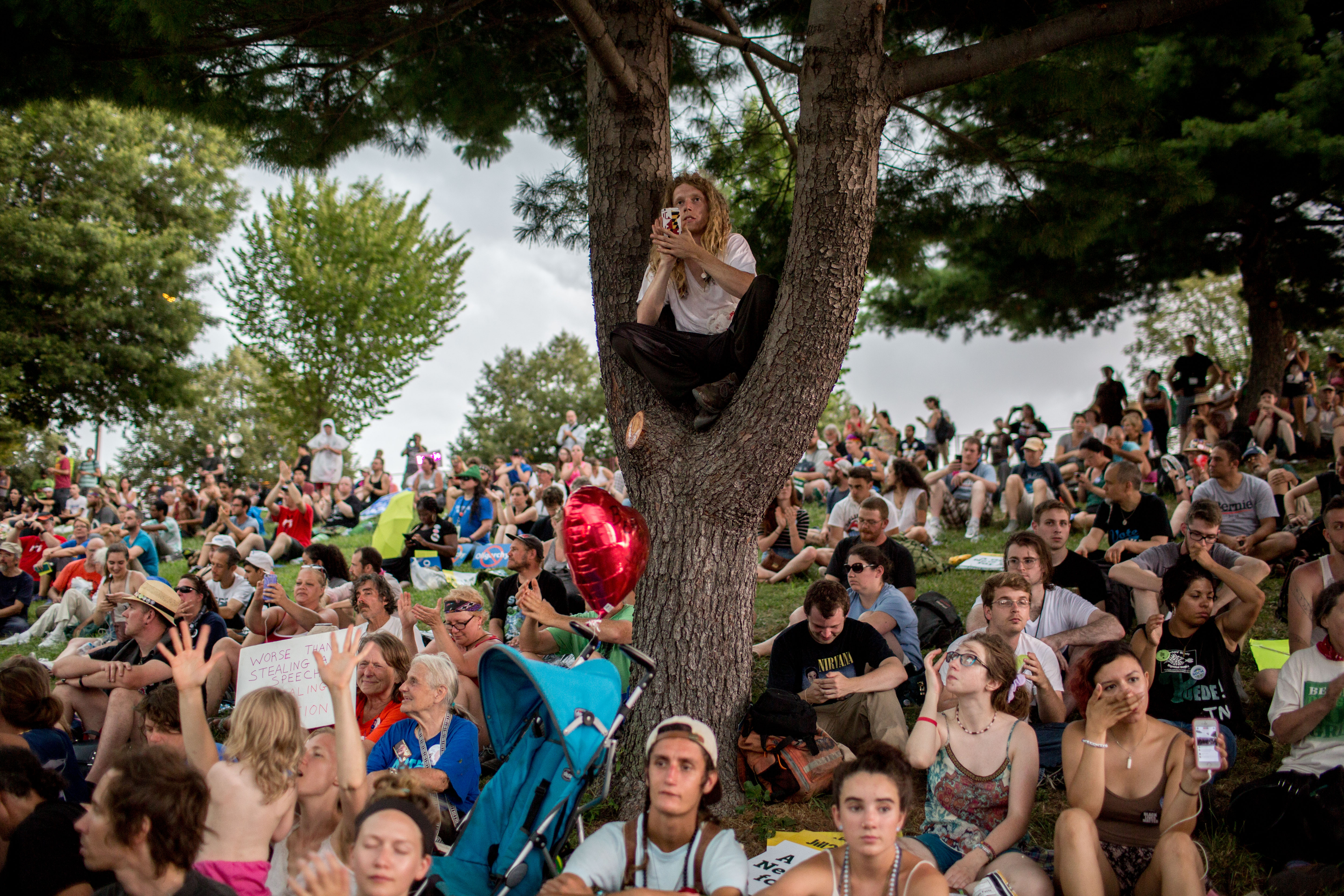 Protesters convened at Franklin Roosevelt Park outside the Democratic National Convention at the Wells Fargo Center on July 25, 2016 in Philadelphia, PA. At a tent pitched in the park, they were addressed by speakers including Green Party Candidate Jill 