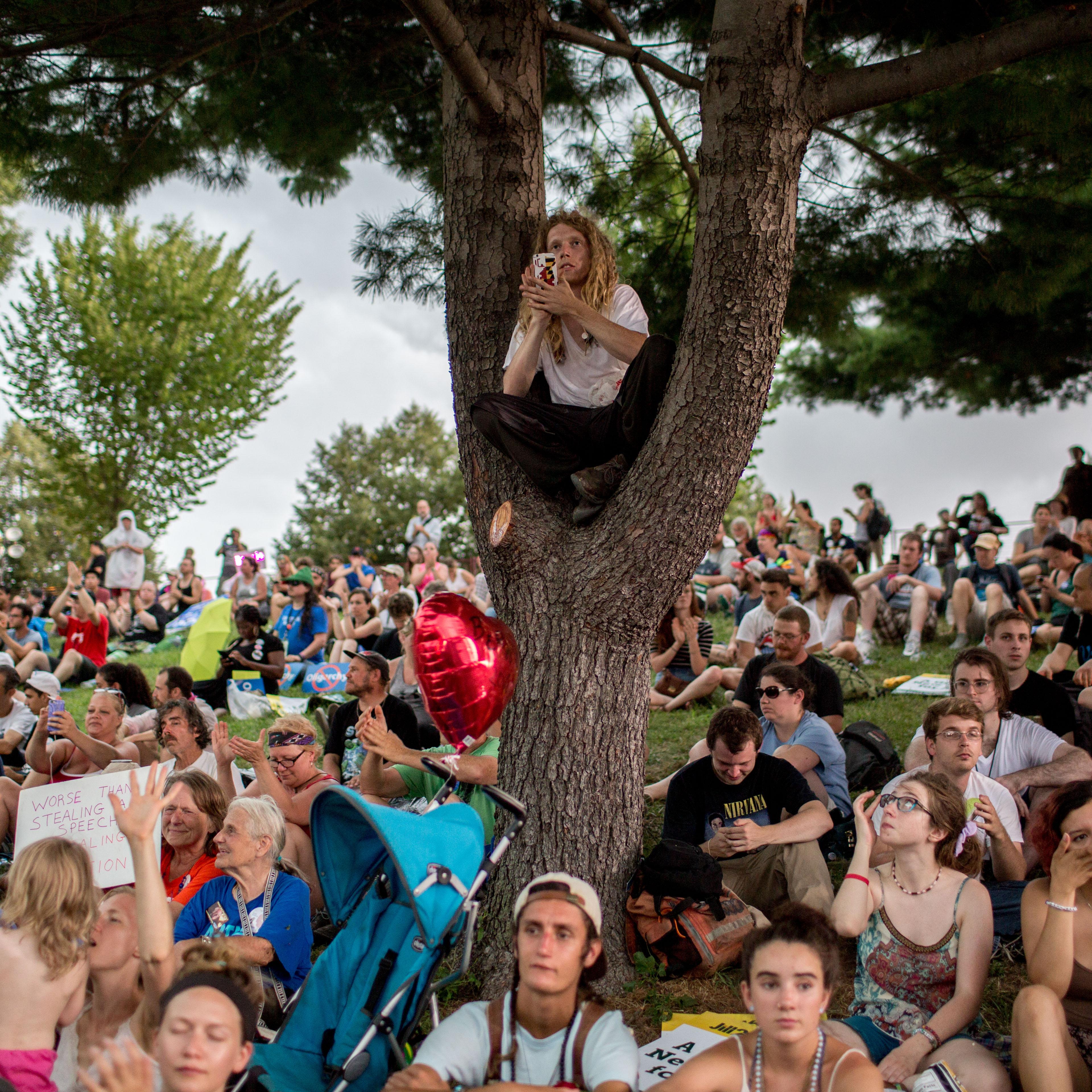 Protesters convened at Franklin Roosevelt Park outside the Democratic National Convention at the Wells Fargo Center on July 25, 2016 in Philadelphia, PA. At a tent pitched in the park, they were addressed by speakers including Green Party Candidate Jill