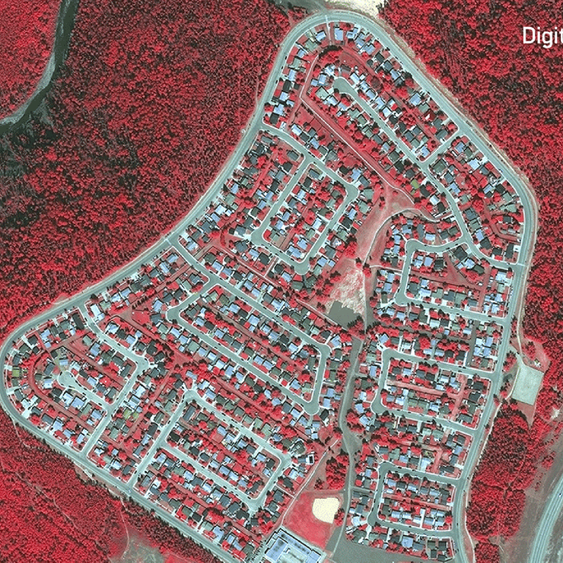 A before-after gif of satellite images captured May 29, 2015, and May 5, 2016, by DigitalGlobe, using short wave infrared imagery, shows the destruction in the Beacon Hill neighborhood of Fort McMurray, the oil boomtown in Alberta, Canada, which has been