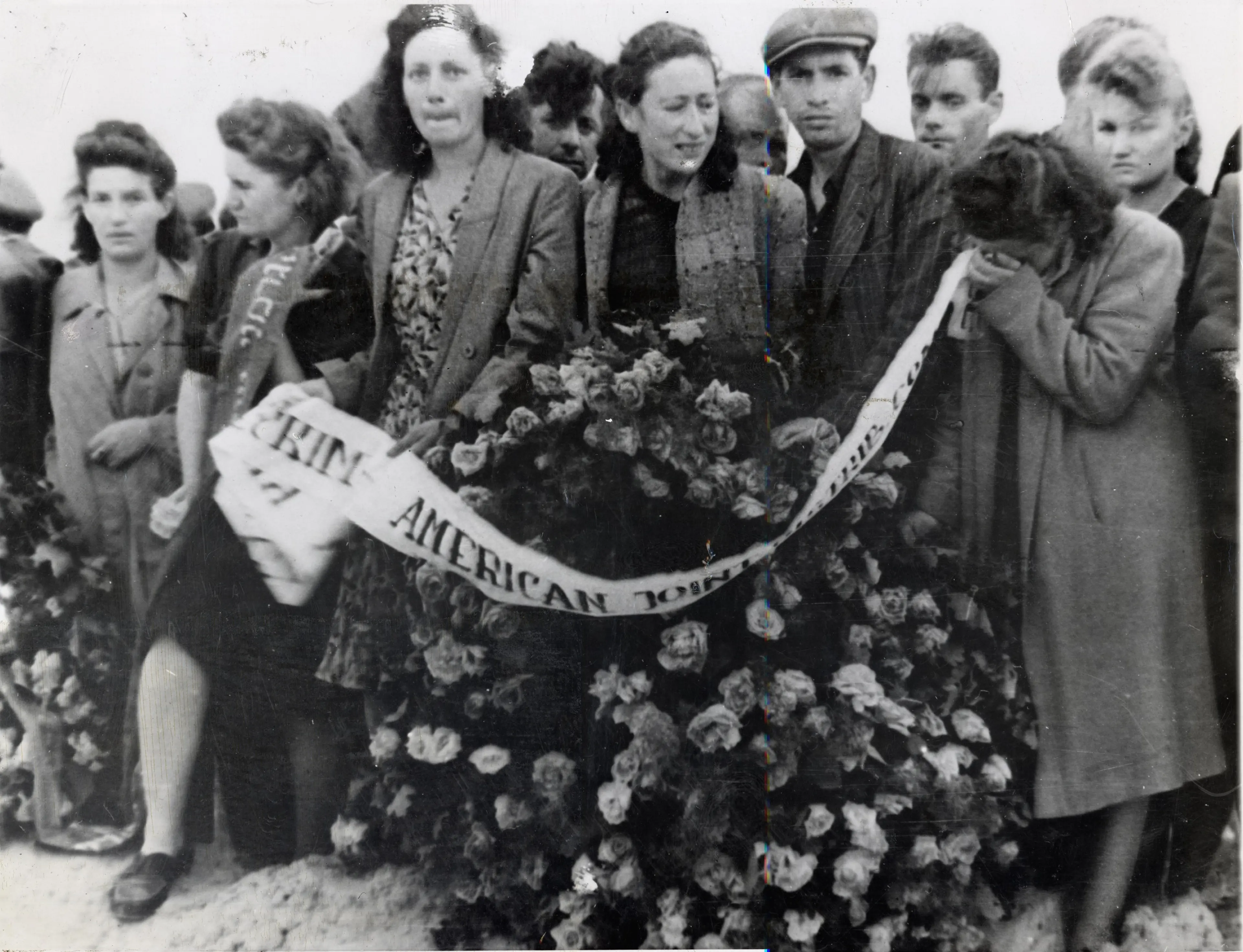 The Joint delegation at the funeral of victims of the Kielce pogrom, Poland, 1946. This pogrom, so soon after World War II, sparked the emigration of tens of thousands of Polish Jewish survivors immediately after the war.