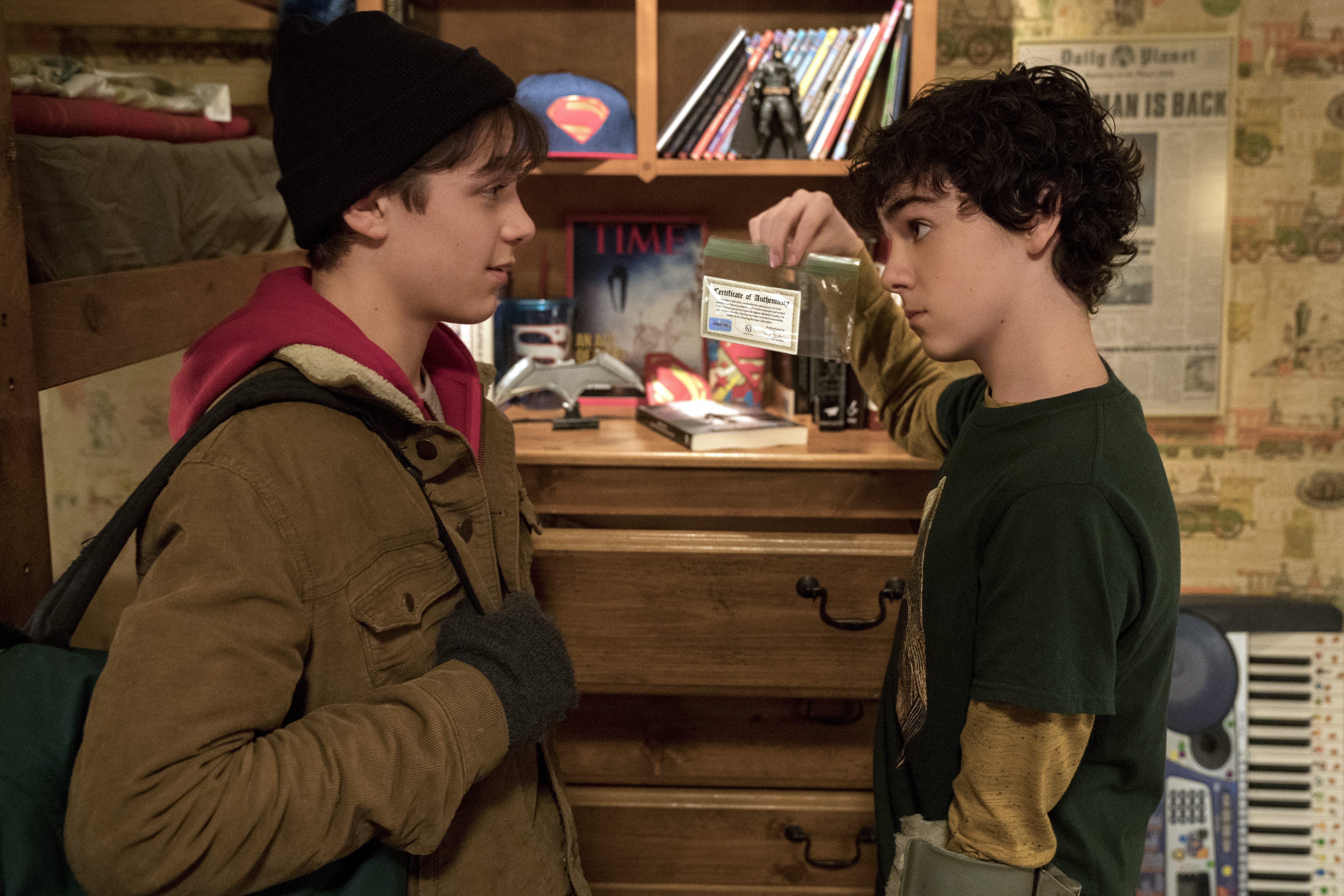 Asher Angel as Billy Batson and Jack Dylan Grazer as Freddy Freeman in Shazam!
