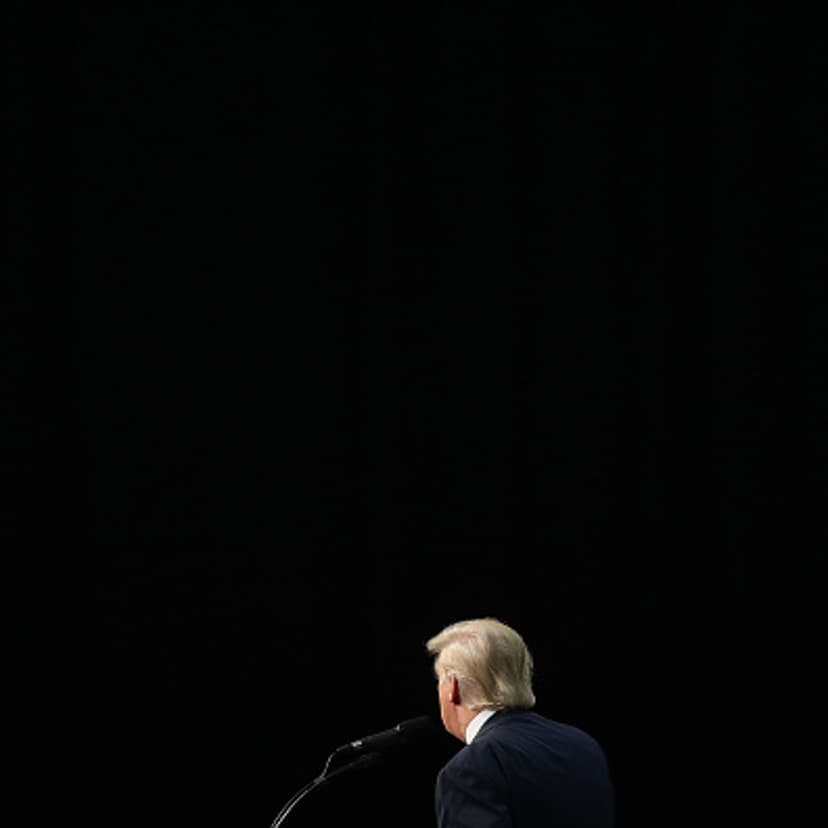 Republican presidential nominee Donald Trump speaks during his campaign event at the Ocean Center Convention Center on August 3, 2016 in Daytona, Florida.