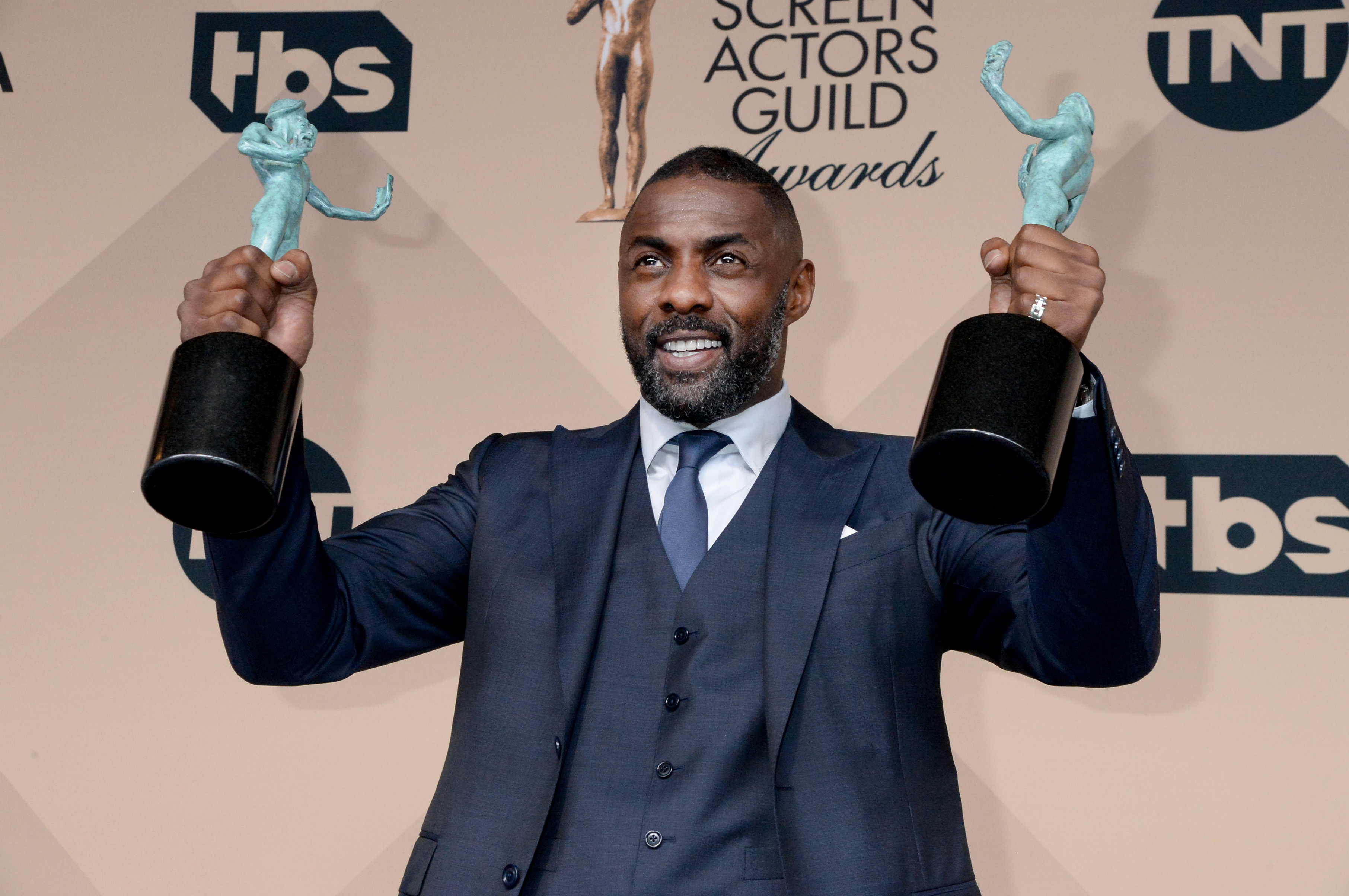Idris Elba poses in the press room during the 22nd Annual Screen Actors Guild Awards at The Shrine Auditorium on January 30, 2016 in Los Angeles, California.