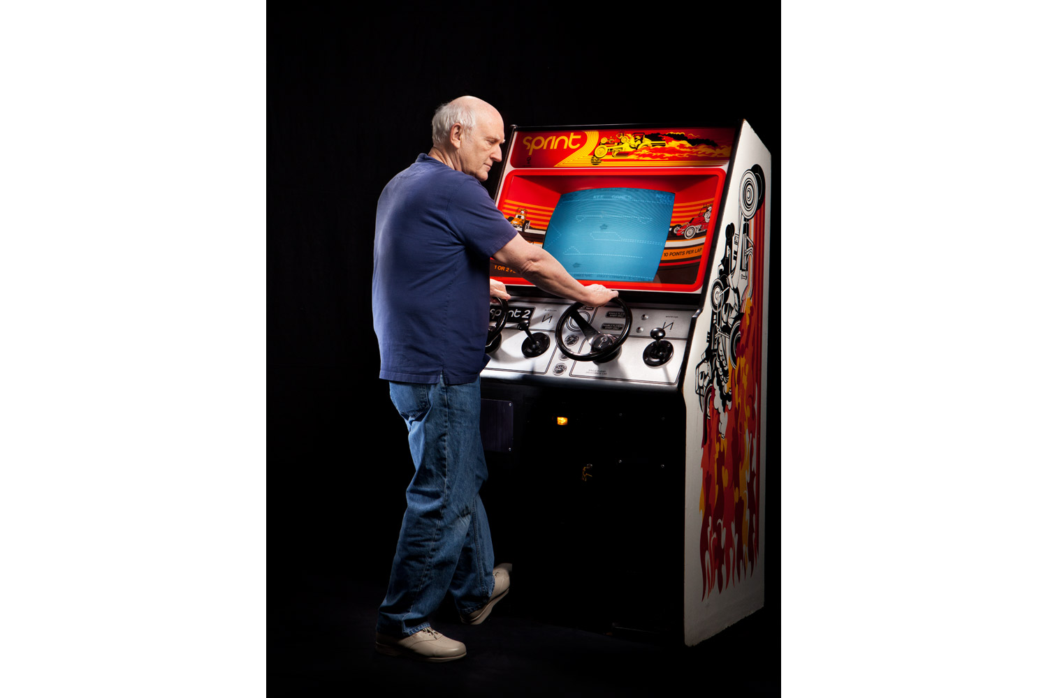 Dennis Koble, <i>Sprint 2</i> (1976)<br><br>
Koble is one of the few Atari engineers who went on to make money in the game business. Now he's working on a new game called <i>Super Sitting Ducks</i>.