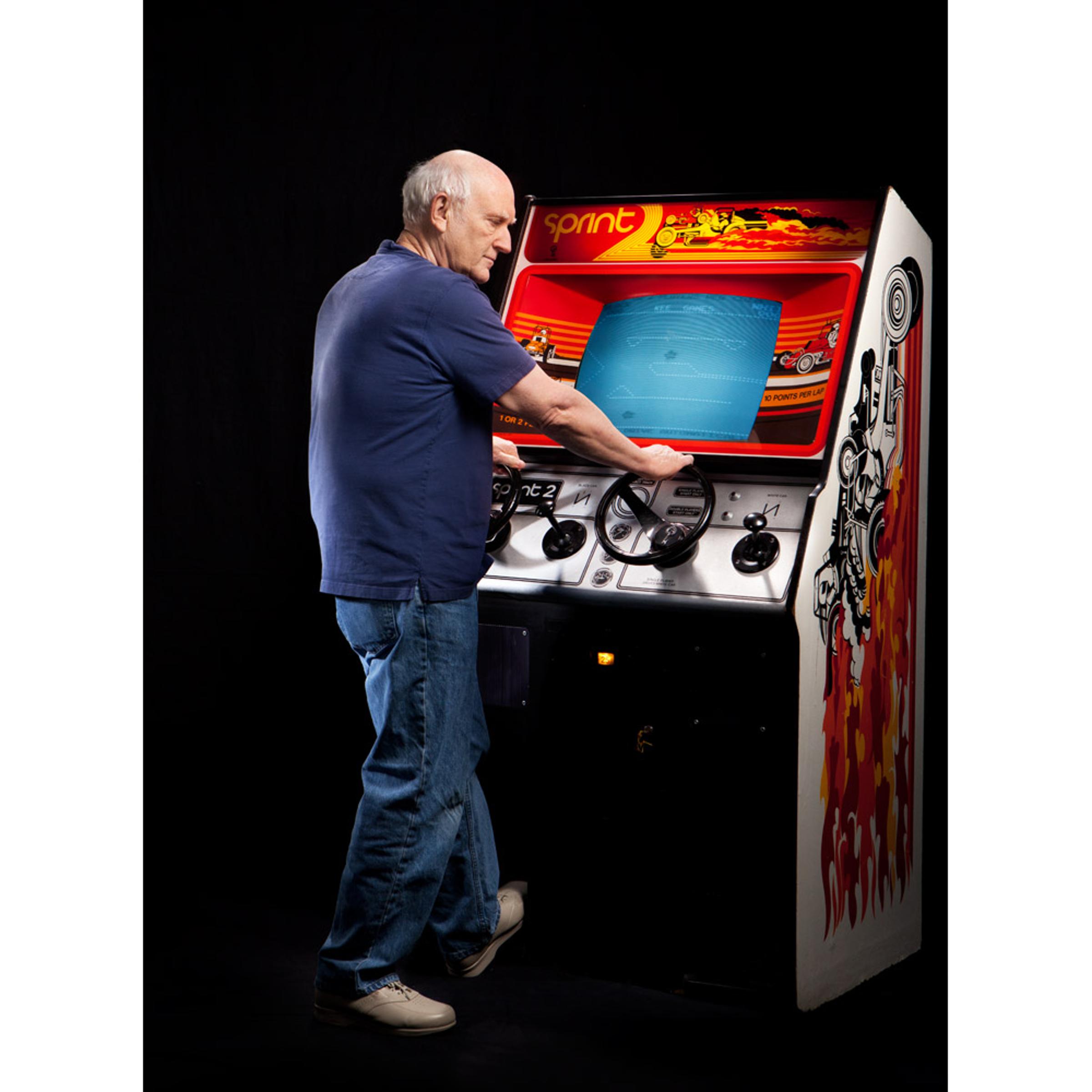 Dennis Koble, <i>Sprint 2</i> (1976)<br><br>
Koble is one of the few Atari engineers who went on to make money in the game business. Now he's working on a new game called <i>Super Sitting Ducks</i>.