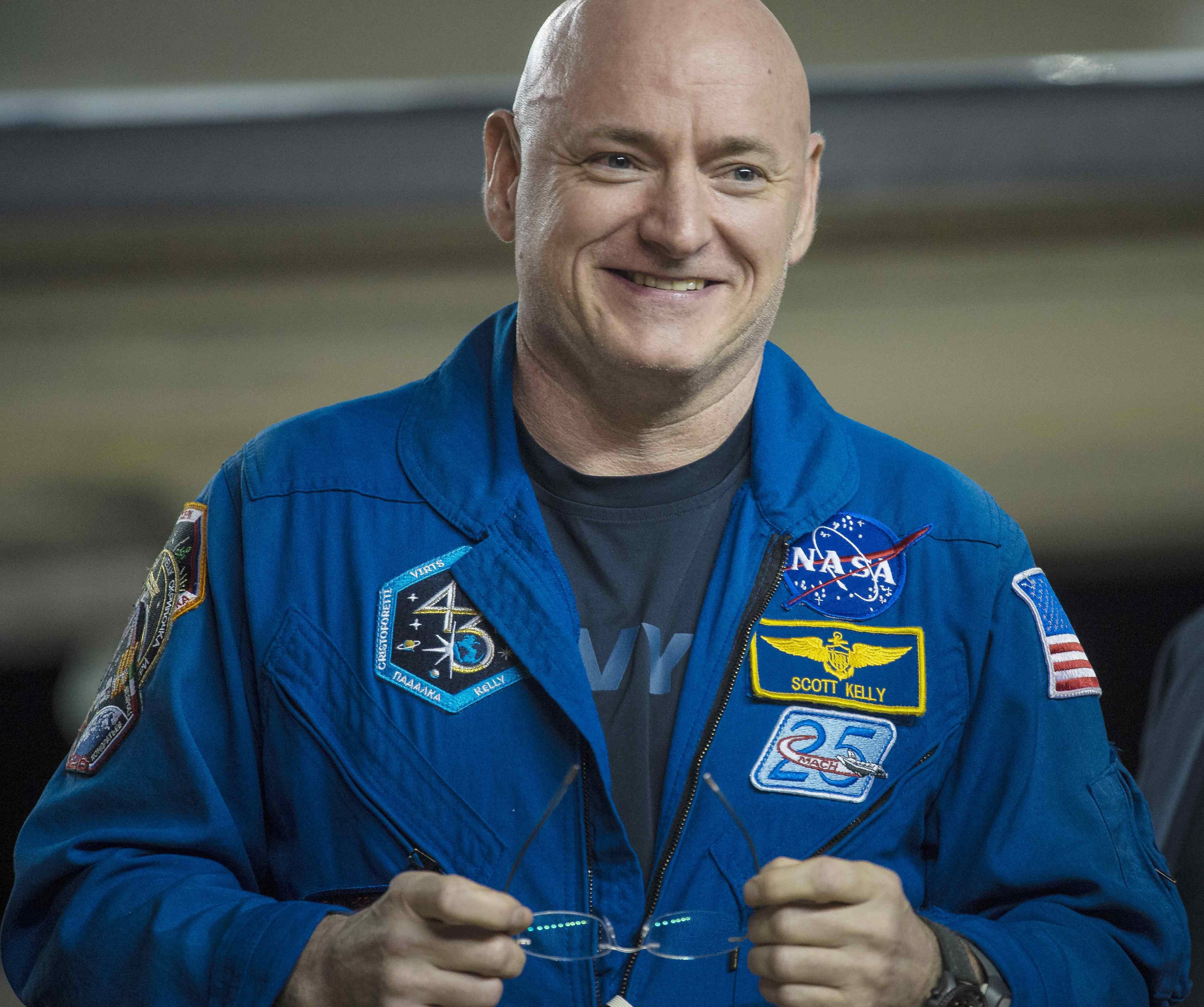 Expedition 46 Commander Scott Kelly of NASA is seen after returning to Ellington Field in Houston, Texas