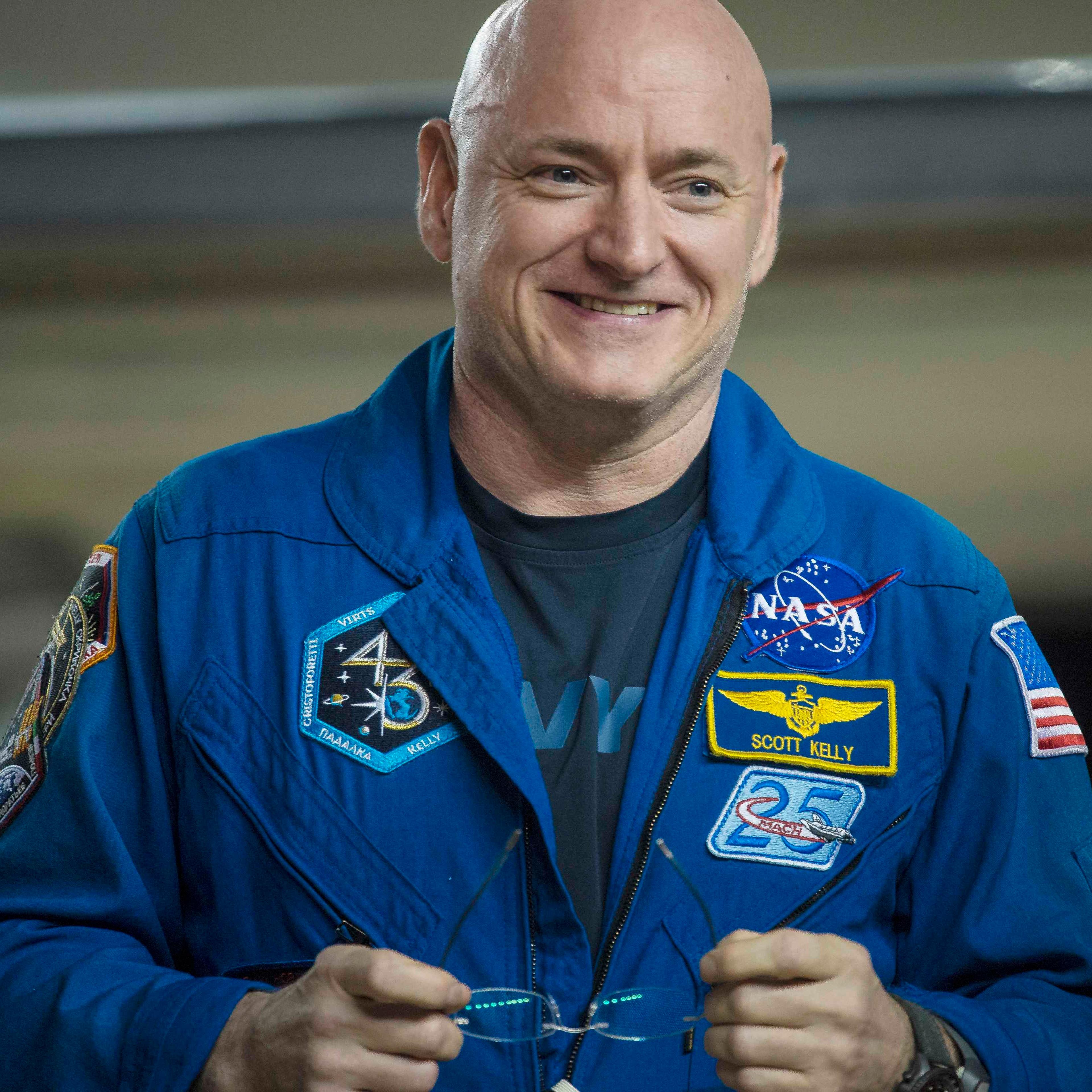 Expedition 46 Commander Scott Kelly of NASA is seen after returning to Ellington Field in Houston, Texas
